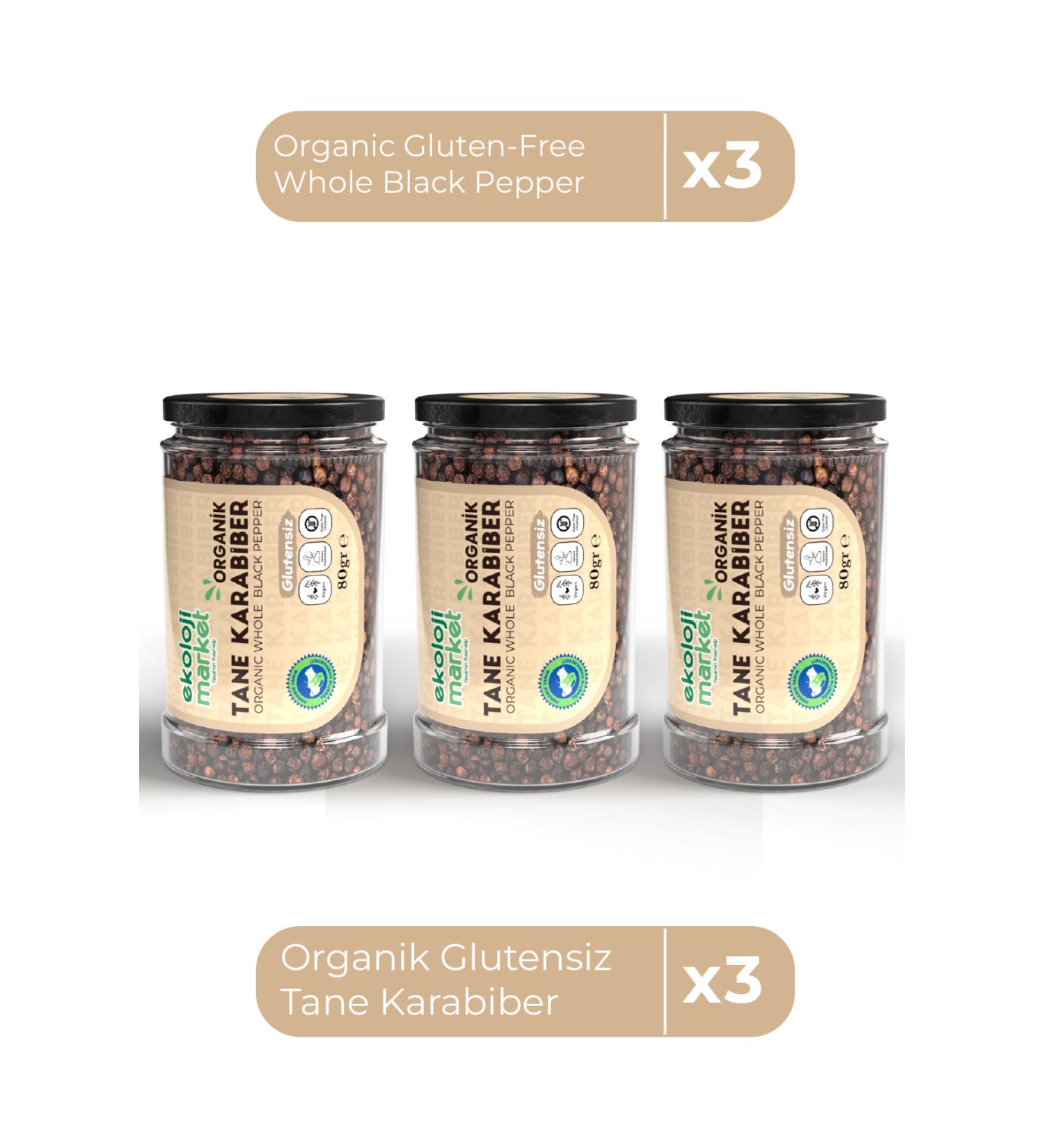 Organic Gluten-Free Whole Black Pepper 80 Gr x3