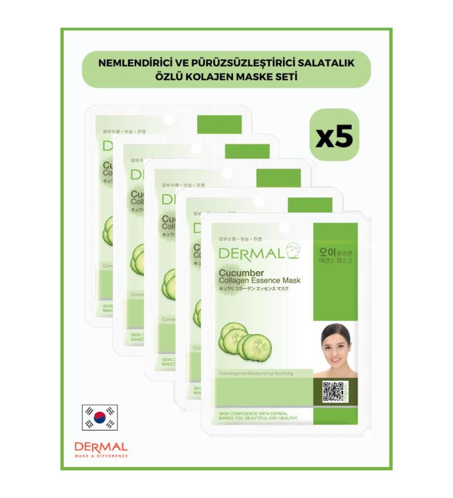 Dermal Moisturizing and Smoothing Cucumber Extract Collagen Mask 23 Gr 5 Pieces