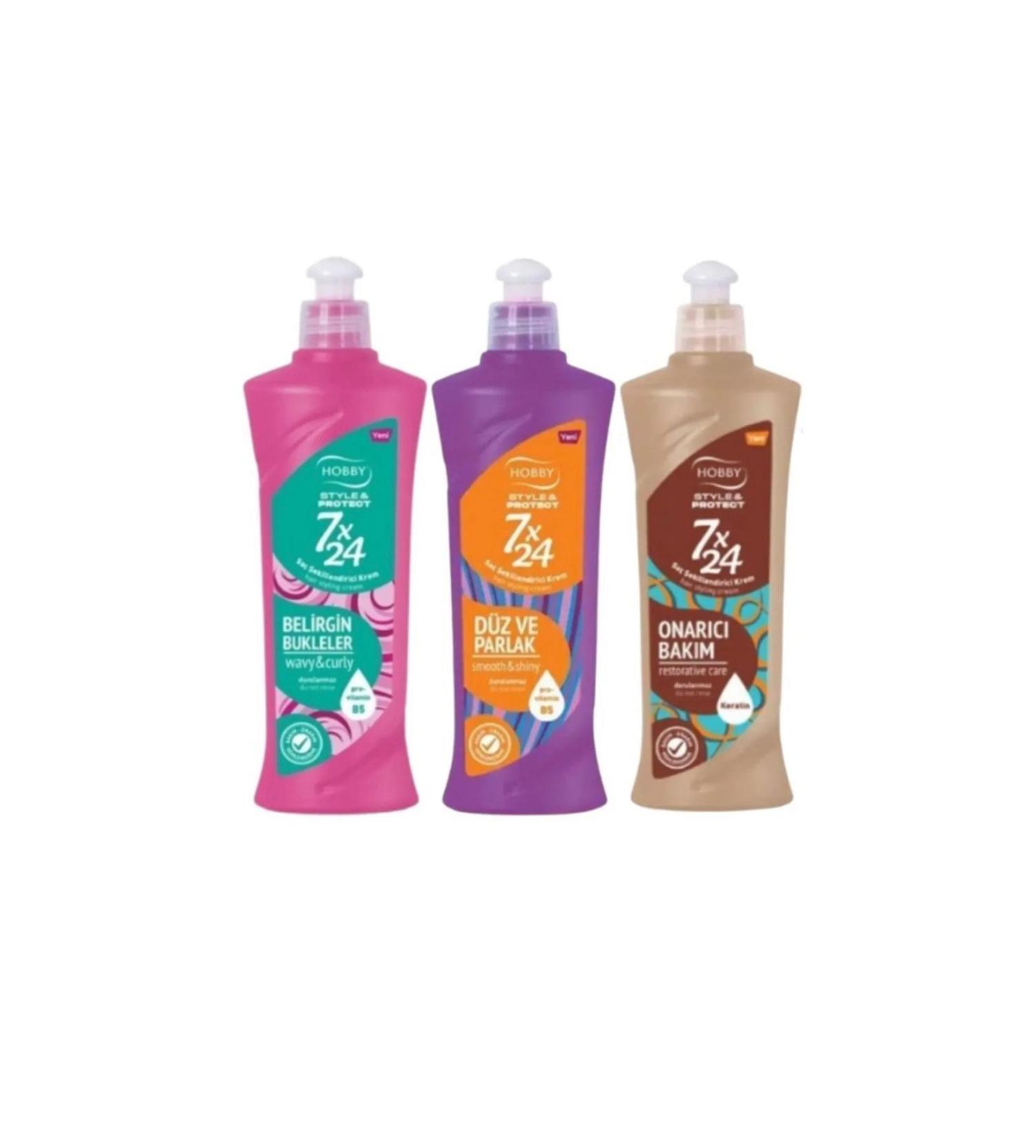Hobby 7x24 Hair Styling Cream 250 ml Repair Care Straight and Shiny Definite Curls 3 Pieces - Buy Online on GoSupps.com
