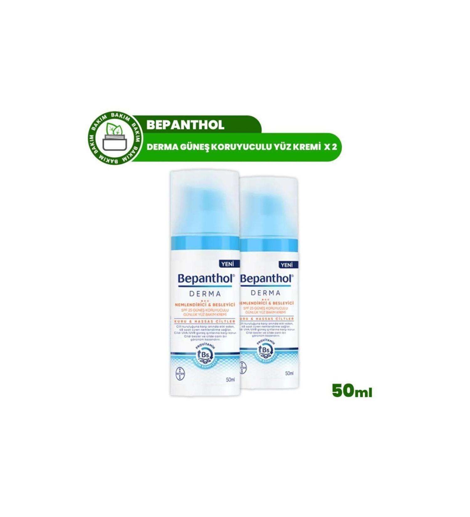Bepanthol Derma Moisturizing and Nourishing Sunscreen Face Cream Spf25 50 ml X 2