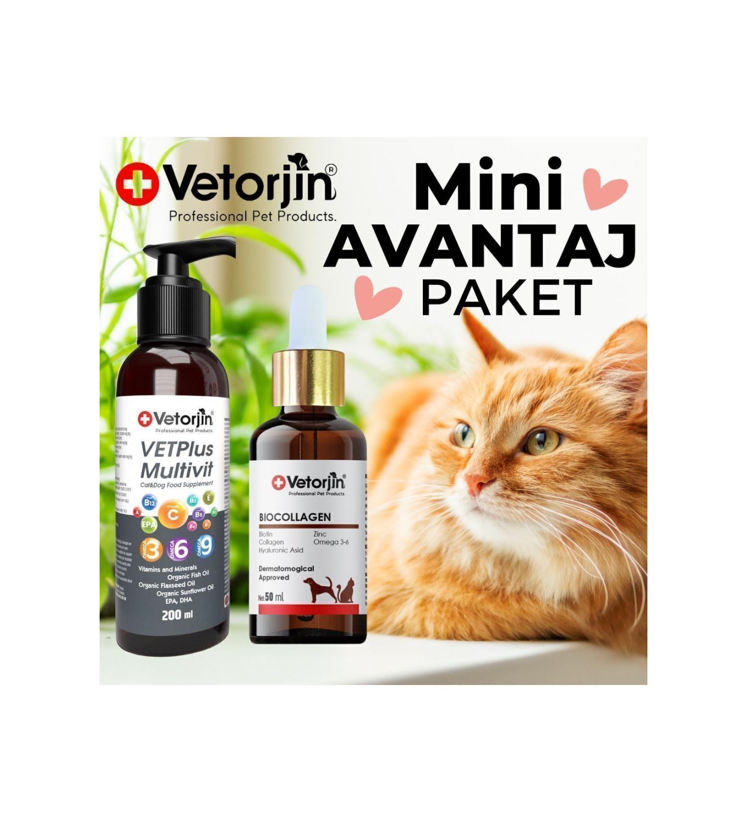 Vetorjin Cat Multivitamin Added Norwegian Salmon Oil 200 ML + Biotin Collagen 50 ML Anti-Moulting Set