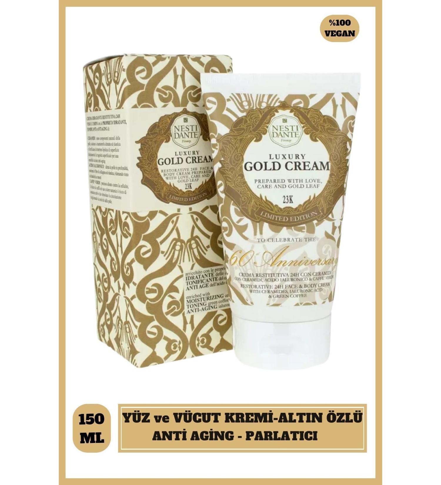 Nesti Dante Luxury Gold Face and Body Cream 150 ml | Antiaging and Brightening | Gold Essence