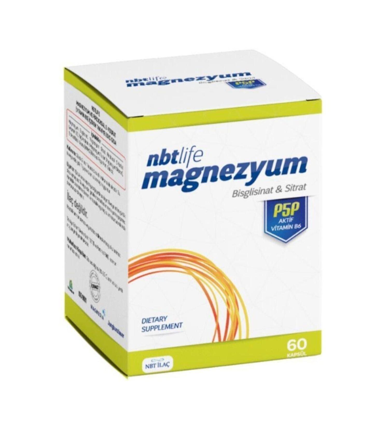 Nbt la Nbt Life Magnesium P5p Vitamin B6 60 Capsules | Magnesium Bisglycinate & Citrate