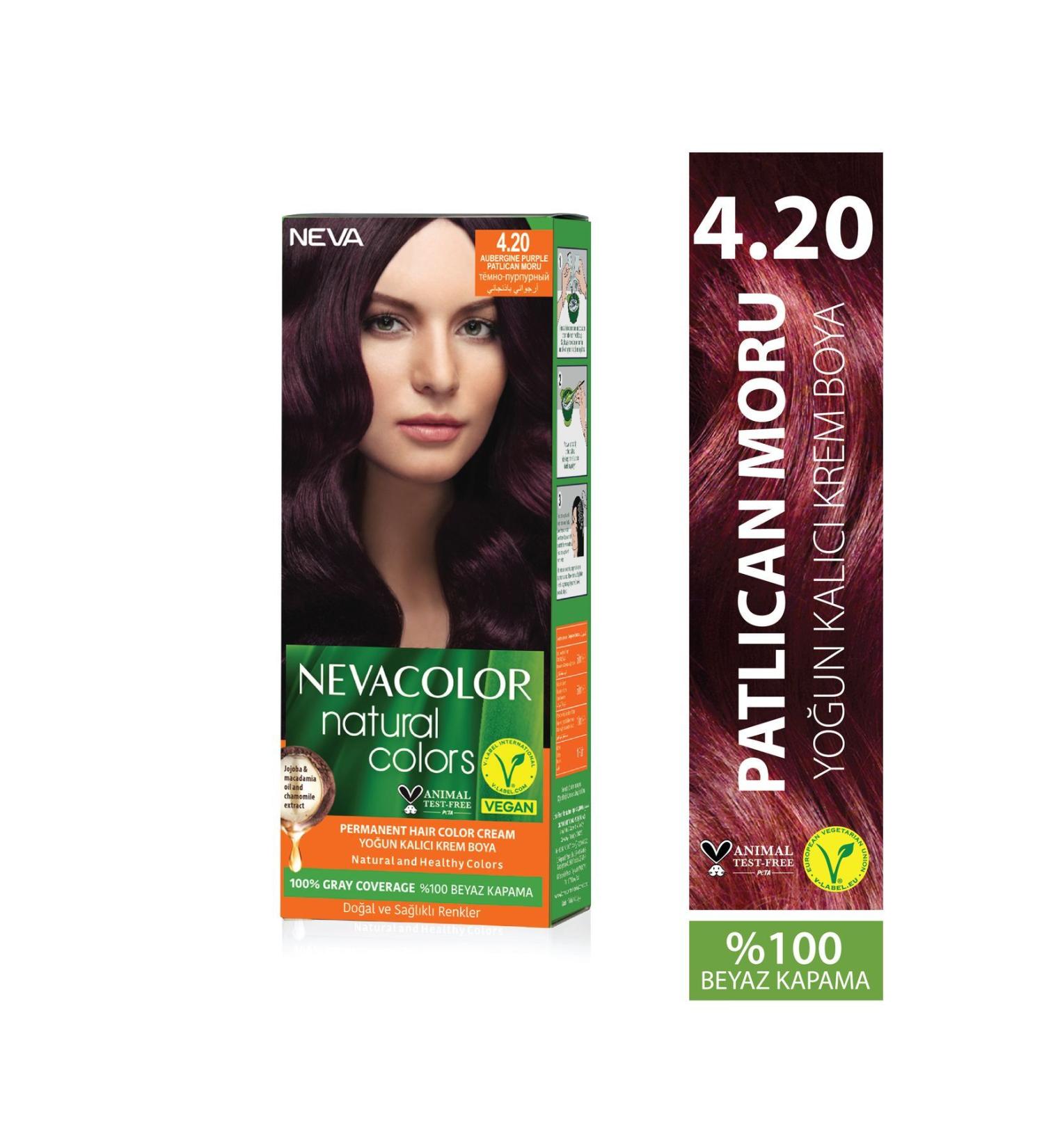 Neva Color Natural Colors 4.20 EGGPLANT PURPLE Permanent Cream Hair Dye Set