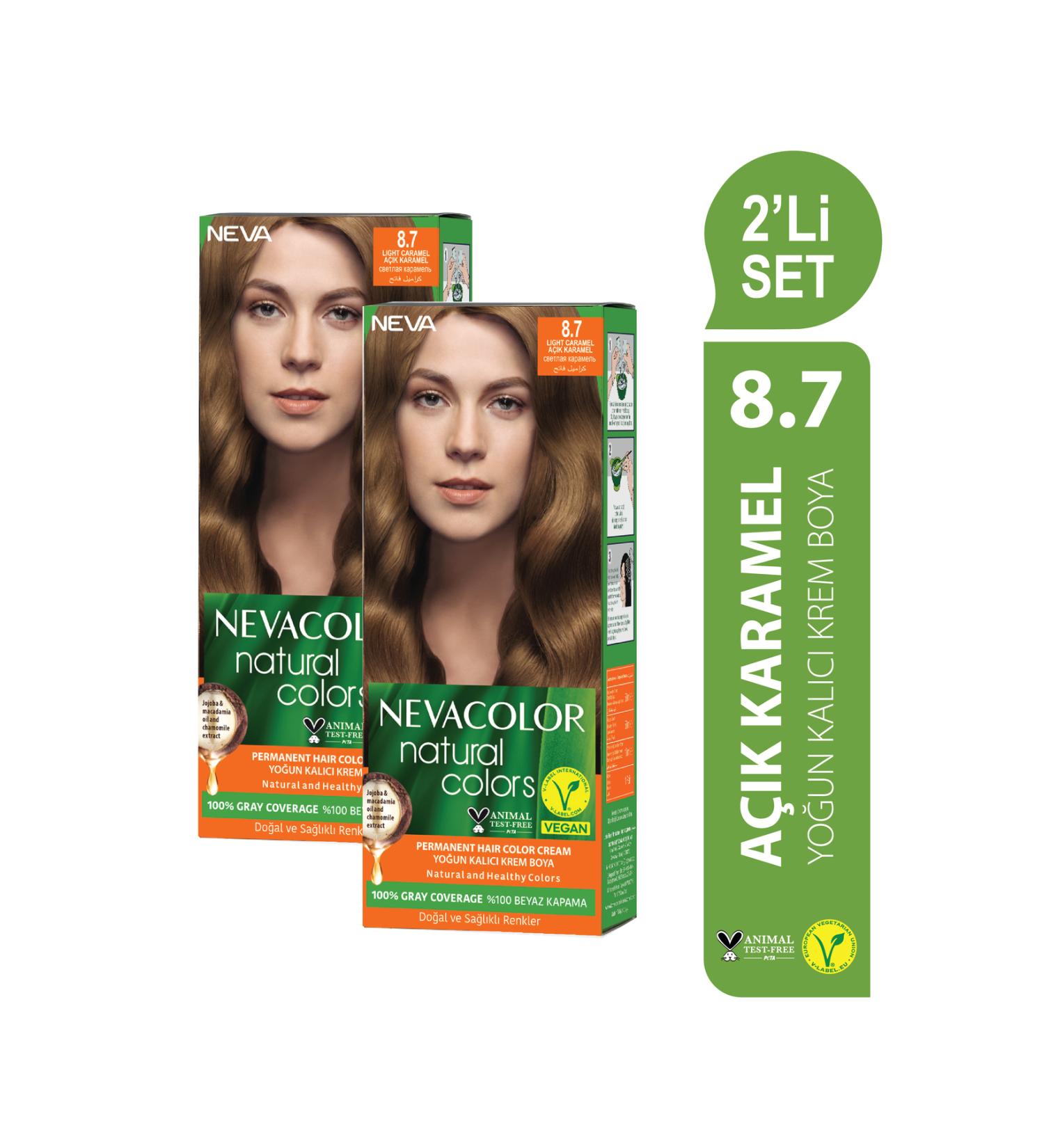 Neva Color Natural Colors 2-PIECE SET 8.7 LIGHT CARAMEL Permanent Cream Hair Dye Set