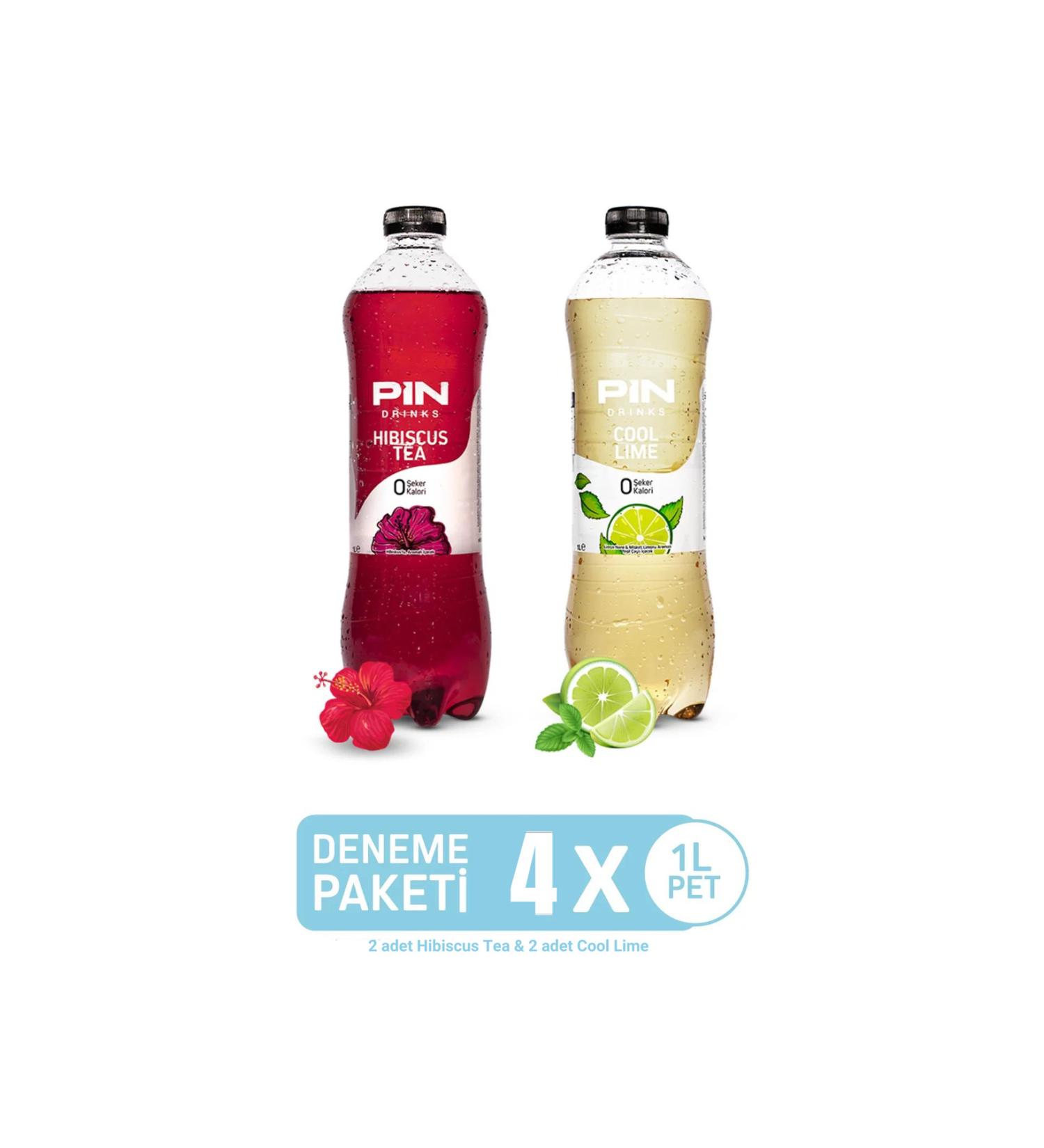 Pin Hibiscus Tea & Cool Lime Trial Pack - Sugar Free & Calorie Free 4 Pieces X 1 Liter