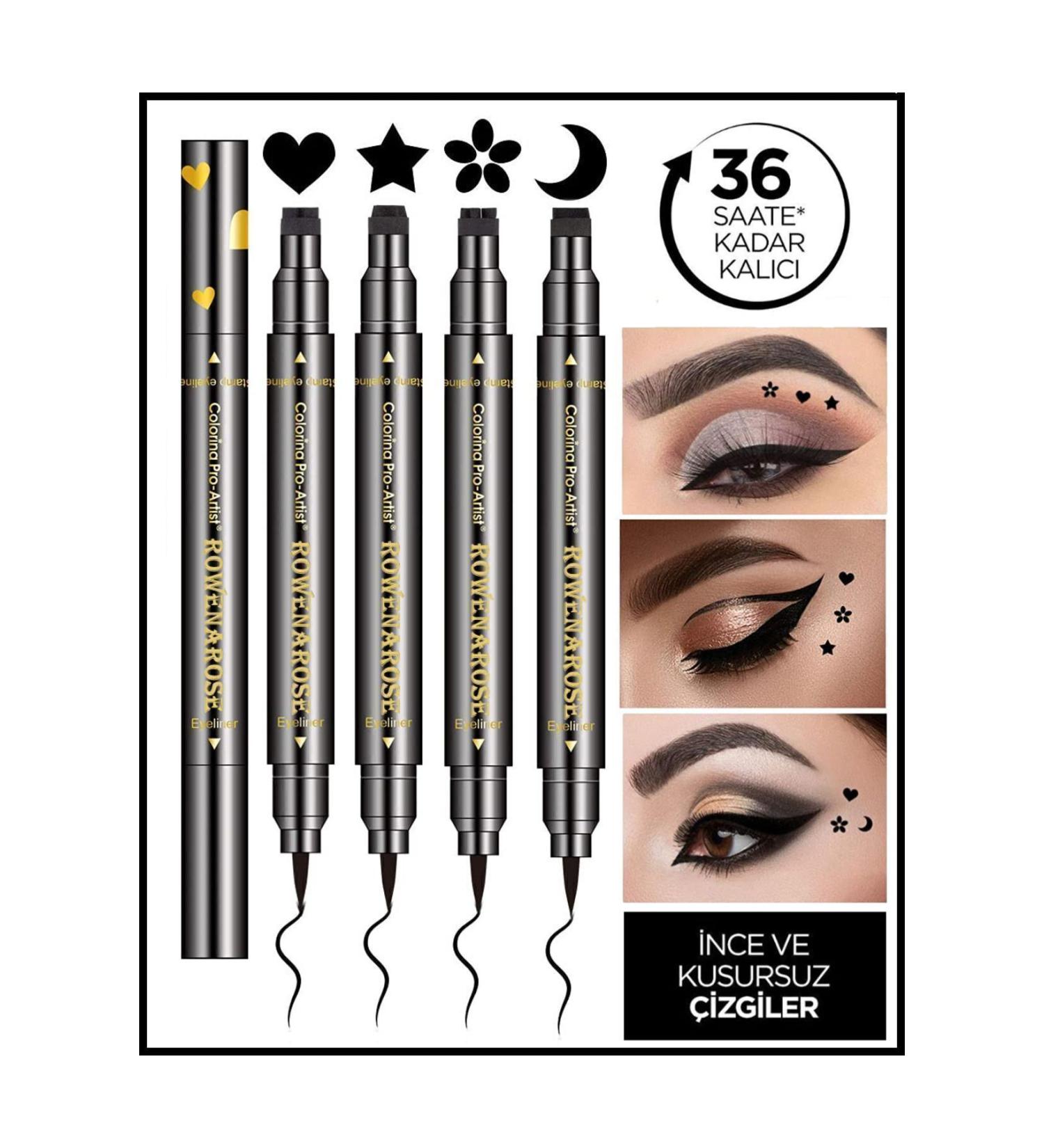 ROWENAROSE 4 Pieces Double Sided Star Flower Moon and Heart Patterned Eyeliner