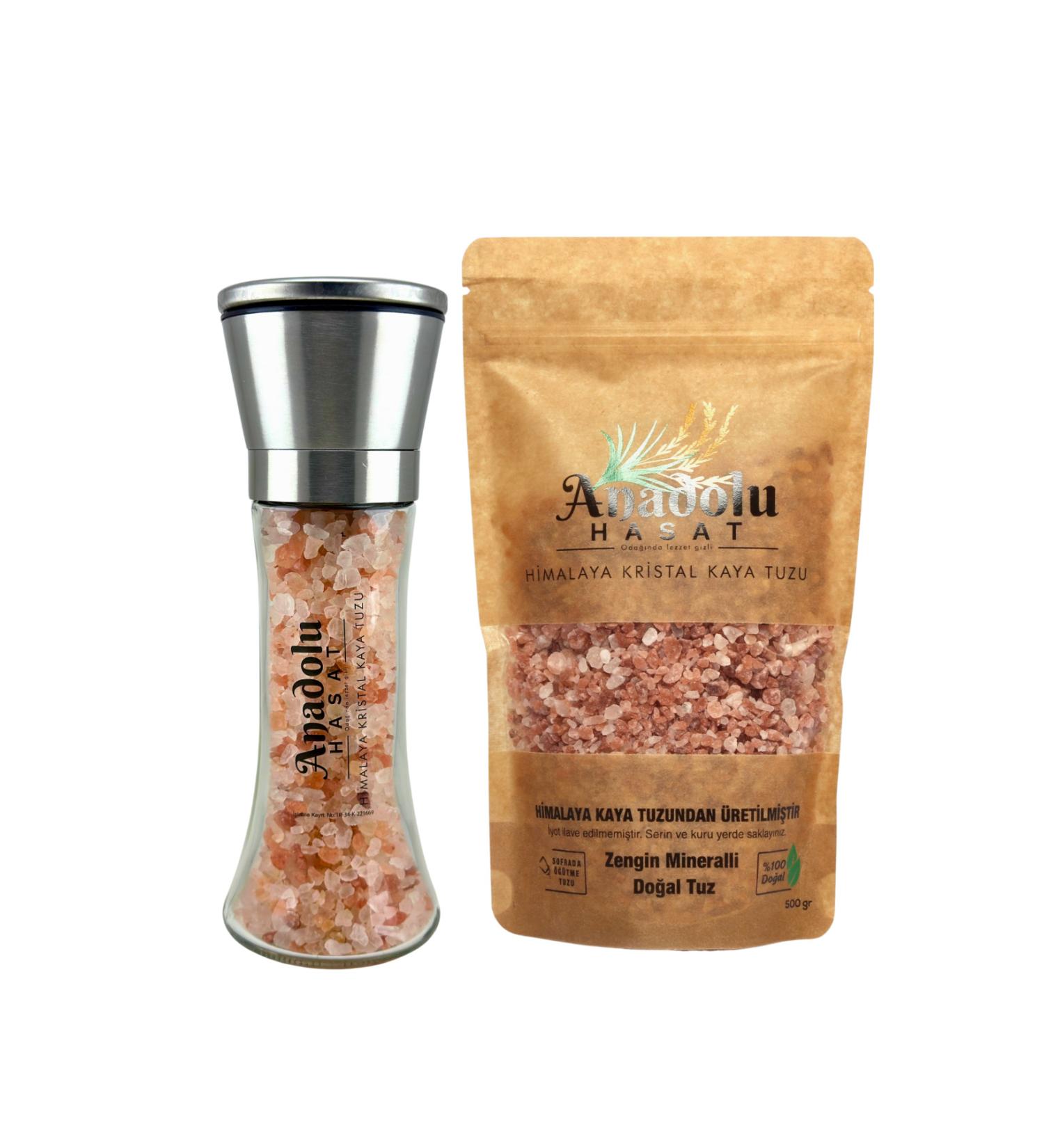 ANADOLU HASAT Himalayan rock salt granule 500gr + Salt mill 200gr