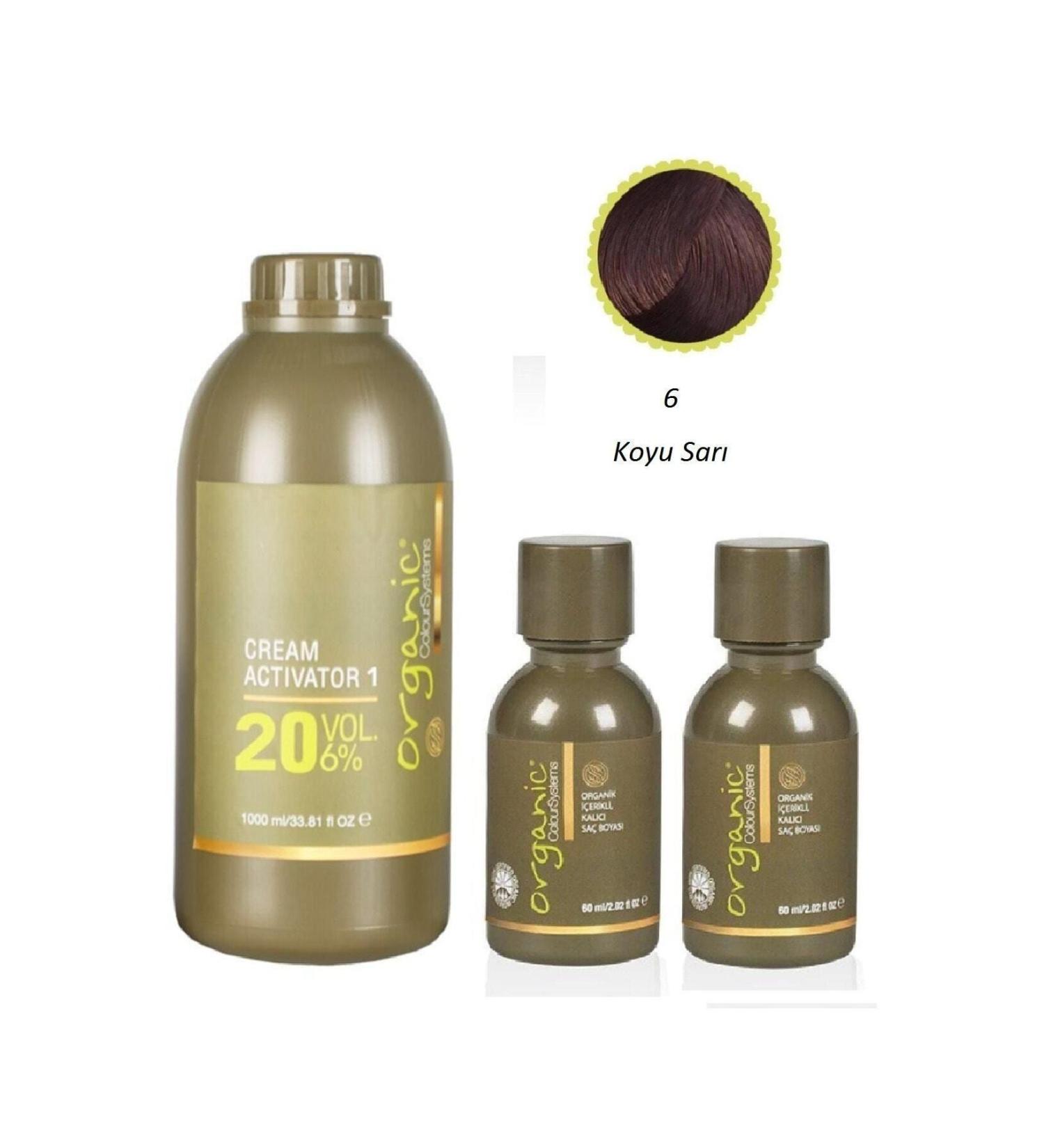 Organic Colour Systems 6nn Intense Dark Yellow 60 Ml - 2 Pieces + Activator 20 Vol 1000 Ml - 1 Piece
