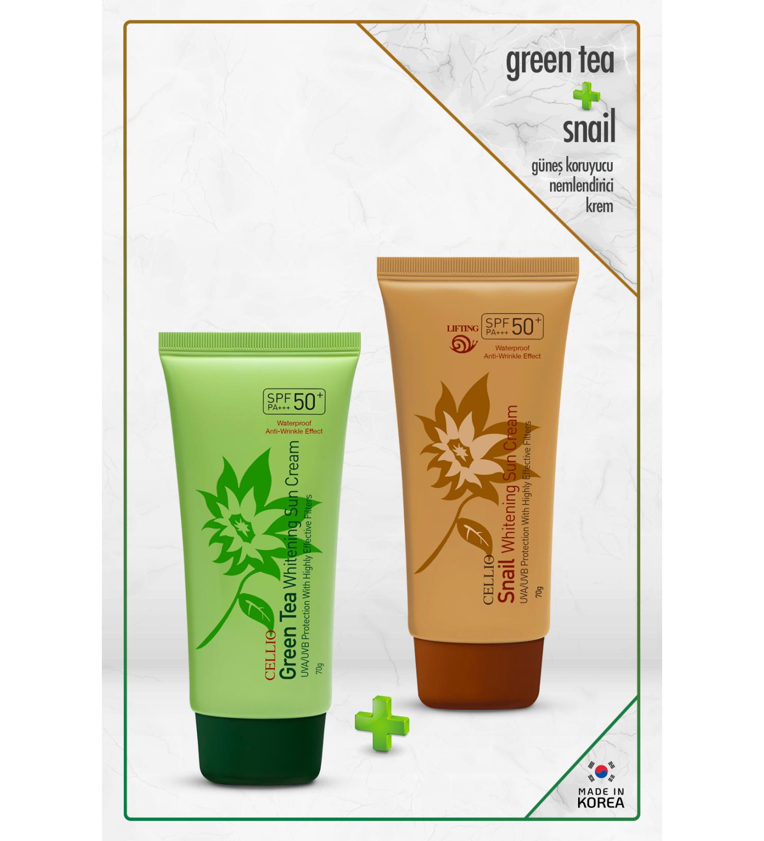 DR. CELLIO 2-pack Sun Cream Green Tea + Snail Sunscreen Moisturizing Cream Spf50 Pa Uva/uvb