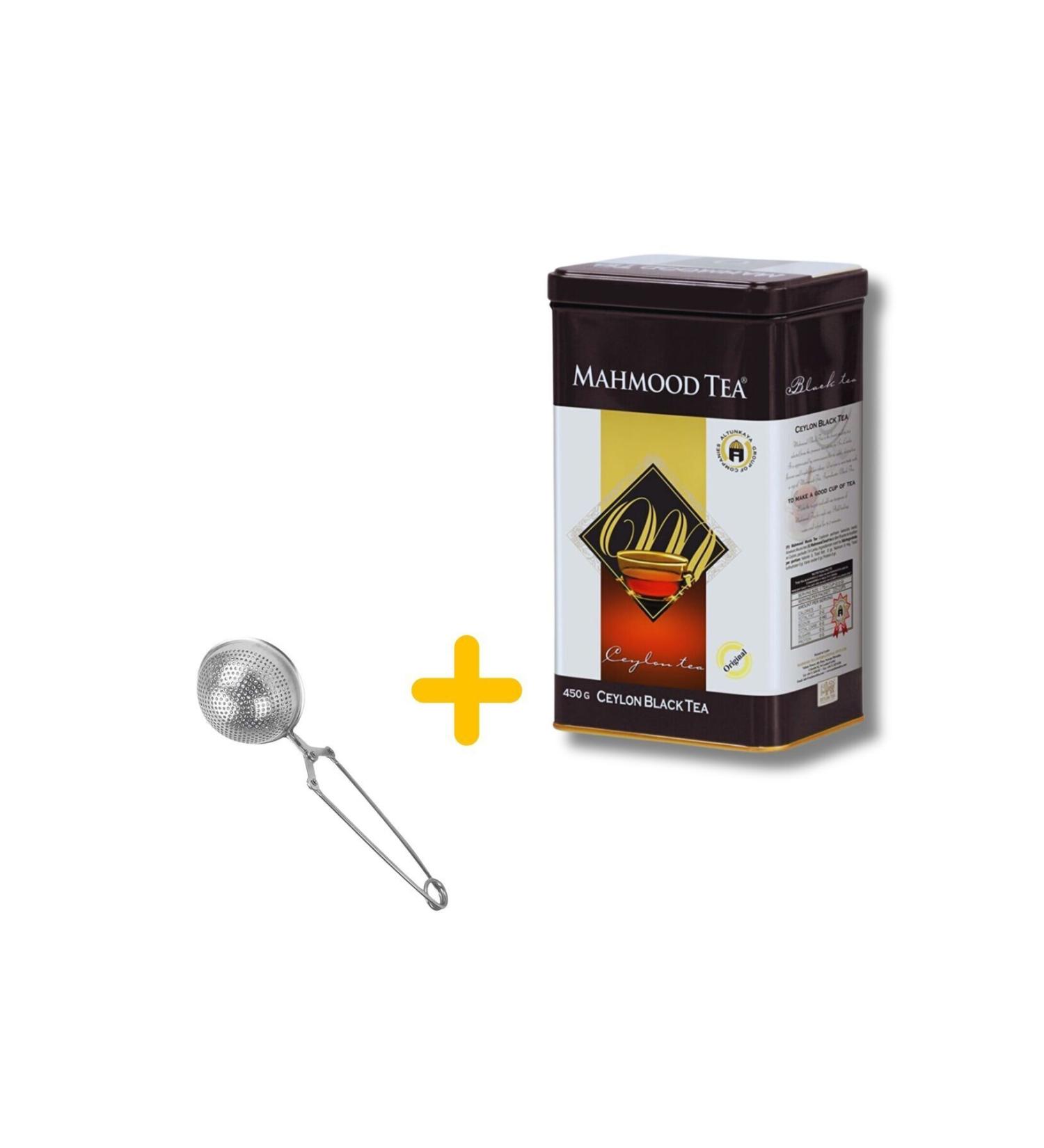 Mahmood Tea Ceylon Black Bulk Tea Tin Box 450 gr and Globe Design Silver Tea Strainer Bundle - Buy Online on GoSupps.com