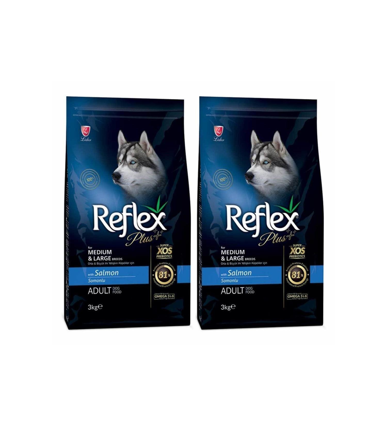 Reflex Reflex Plus Medium Large Breed Adult Dog Food with Salmon 3 Kg SET OF 2