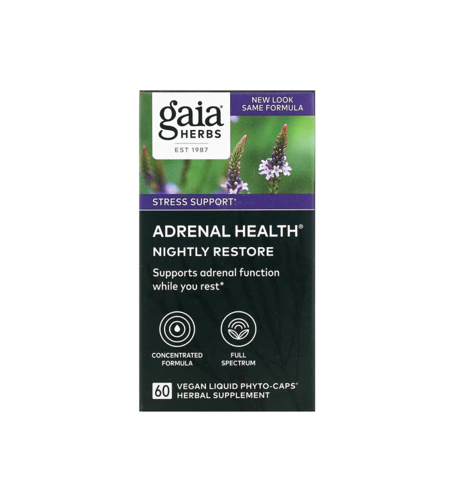 Gaia Herbs Adrenal Health Nightly Restore 60 Vegan Liquid Phyto-Caps