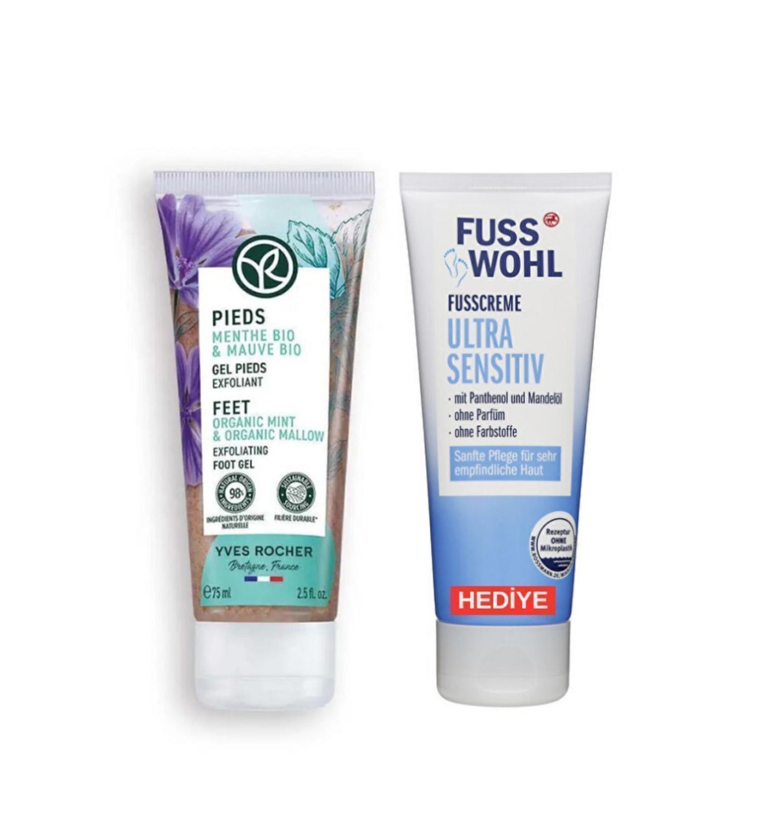 Yves Rocher Organic Mallow and Mint Smoothing Foot Peeling 75ml / Ultra Sensitive Foot Cream Gift - Buy Online on GoSupps.com