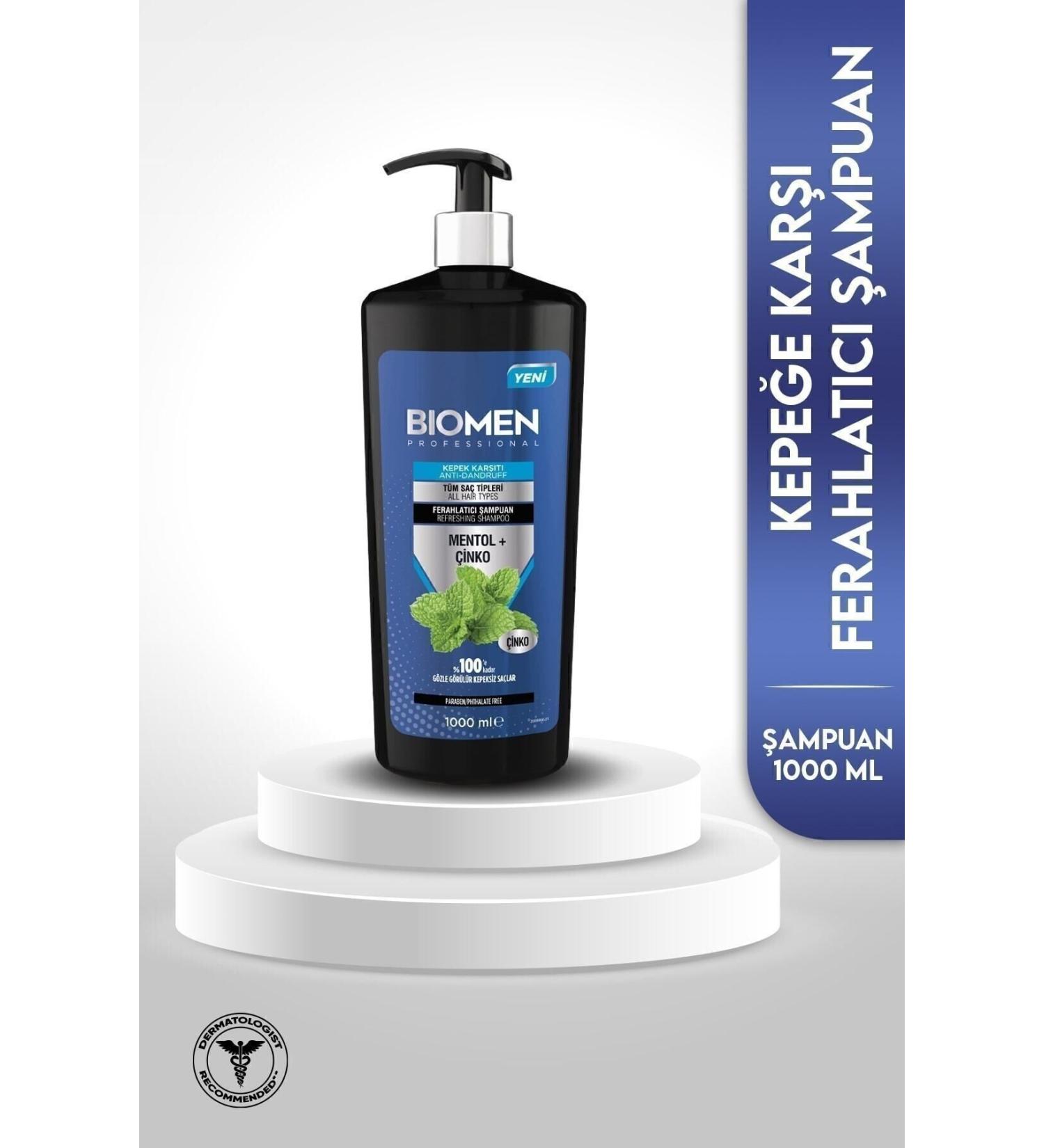 Biomen Multi-Effective Organic Shampoo with Menthol and Anti-Dandruff for All Hair Types 1000ML