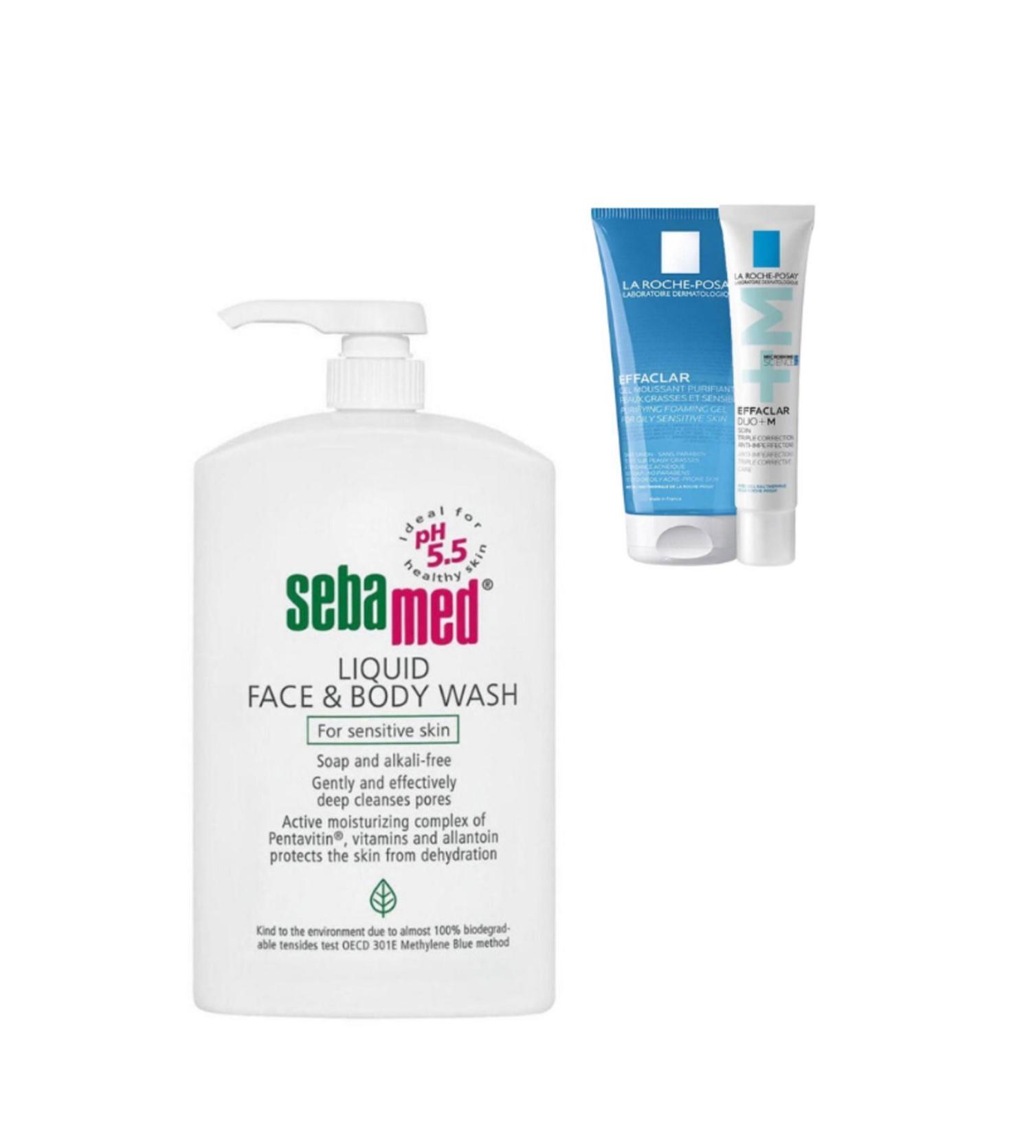 Sebamed Face and Body Liquid Cleanser 1000ml + La Roche Posay Effaclar Introduction Kit - Buy Online on GoSupps.com