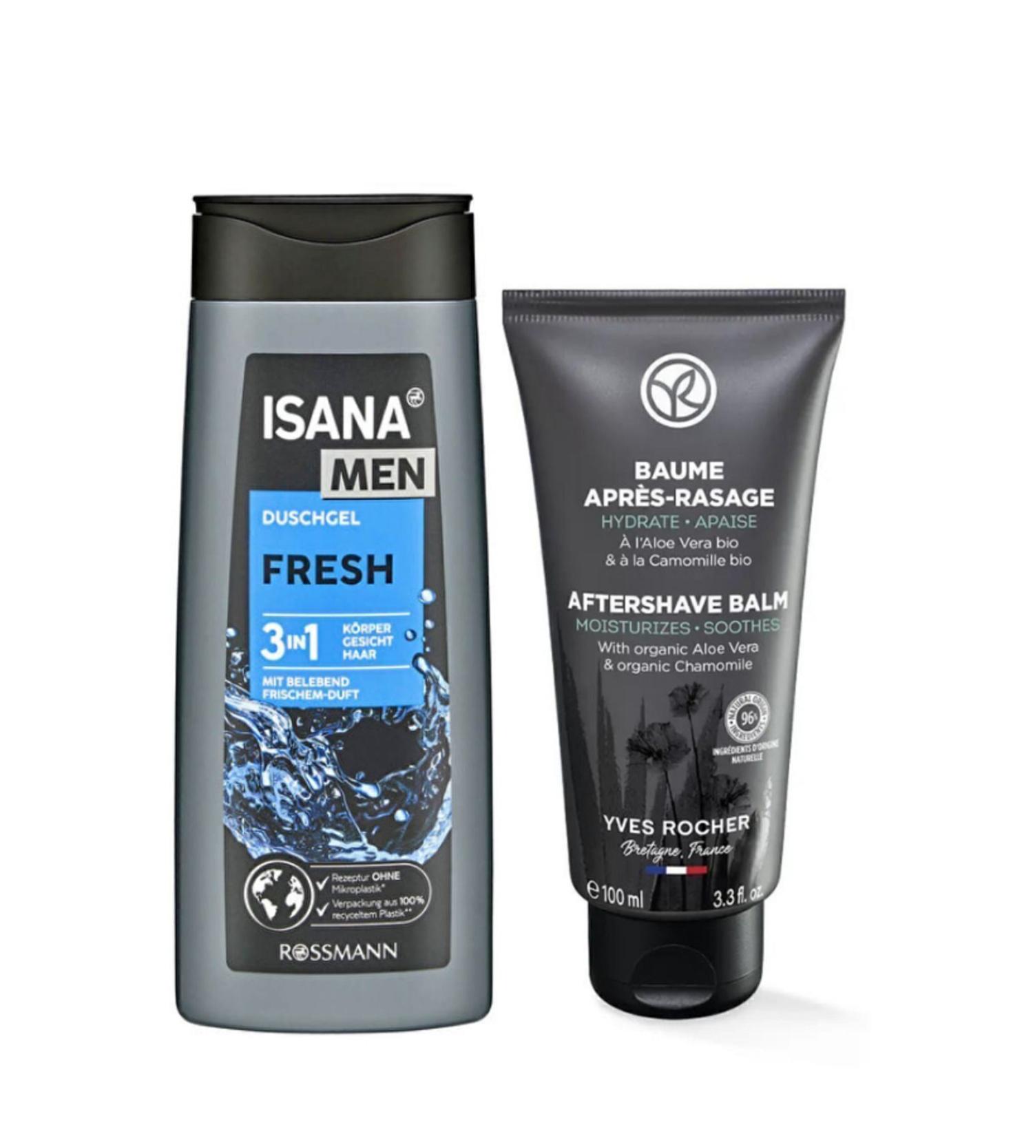 Yves Rocher Vegan Refreshing and Soothing After Shave Balsam 100ml + Isana Men Shower Gel 3 in 1 Fresh 300ml - Buy Online on GoSupps.com