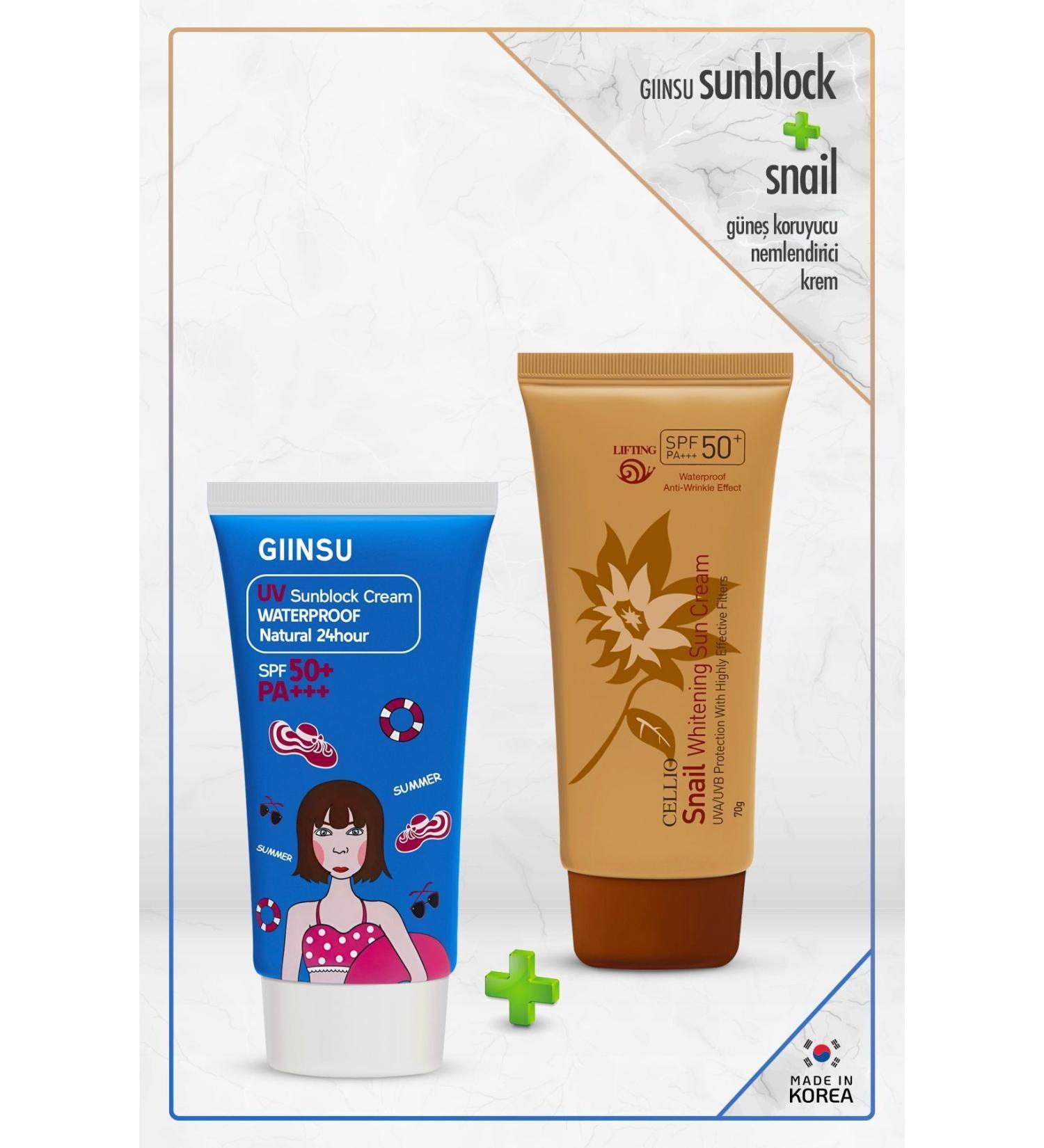 DR. CELLIO 2-pack Sun Cream Sunscreen Moisturizing Cream with Giinsu + Snail Spf50 Pa Uva/uvb