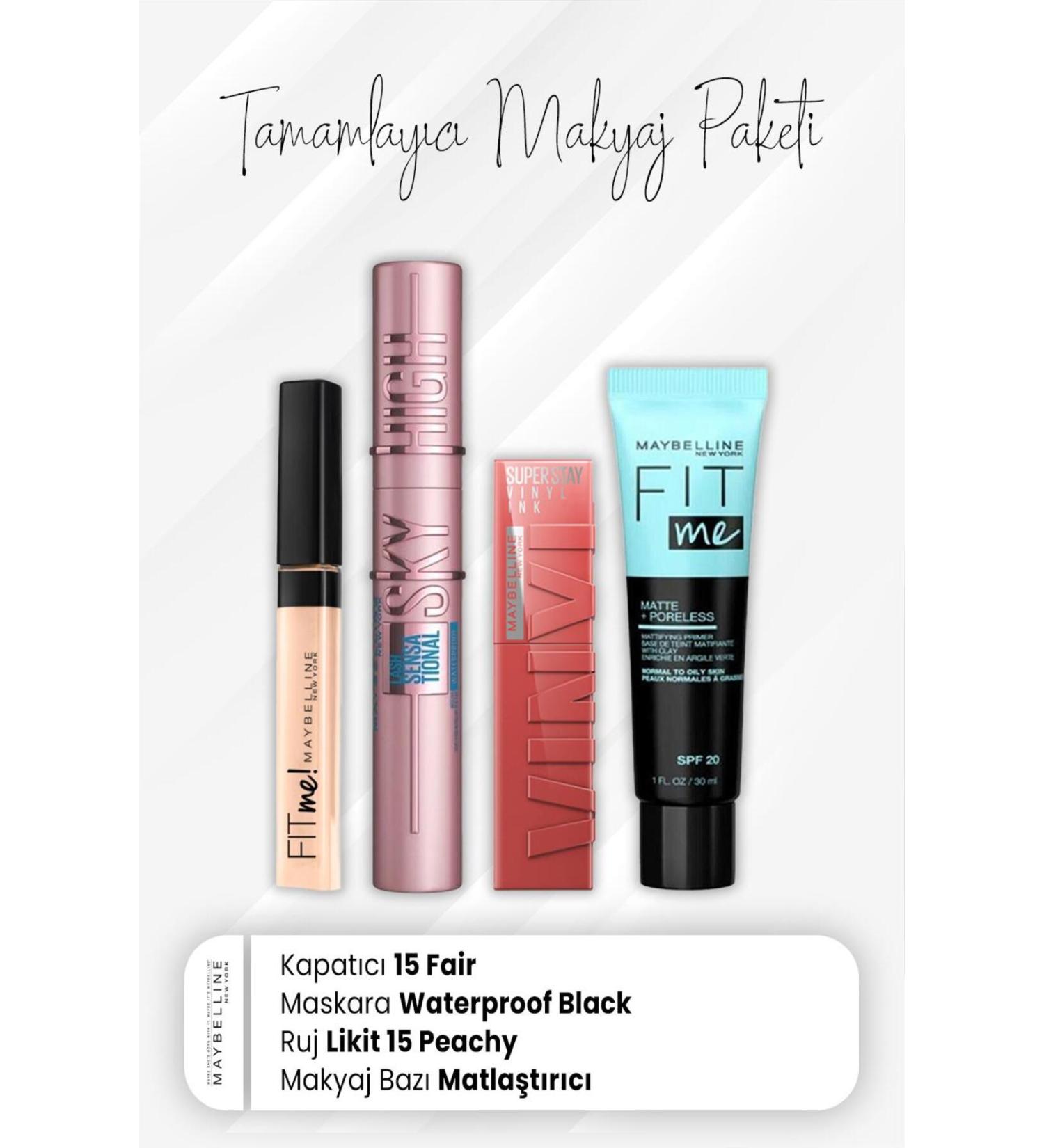 Maybelline New York Fit Me Concealer 15 Sky High Mascara Waterproof Black Vinyl Ink Lipstick 15 Peachy V