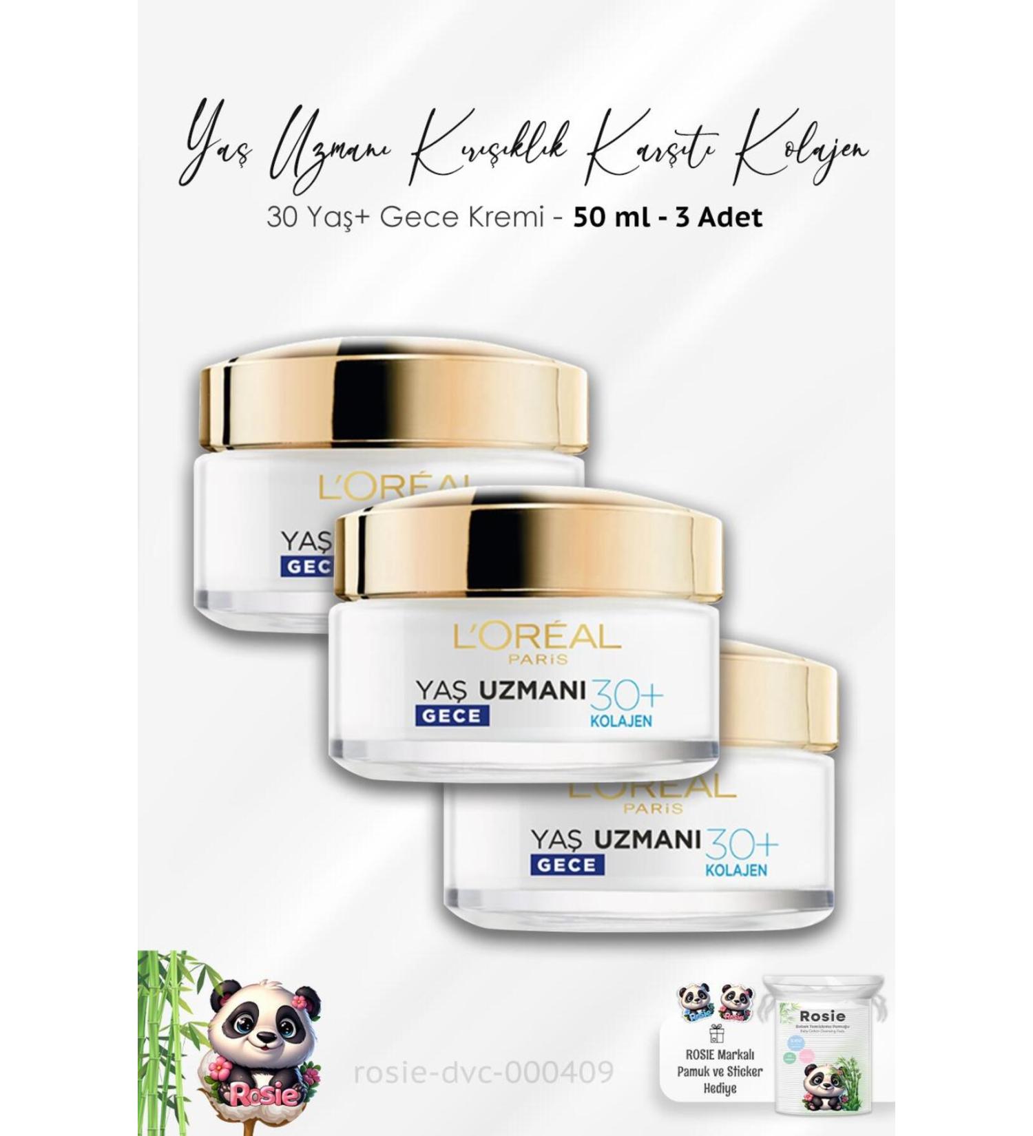 L'Oreal Paris 3 Pieces Loreal Paris Age Expert Anti-Wrinkle Night Cream 30+ Collagen 50 ml and ROSIE - Buy Online on GoSupps.com