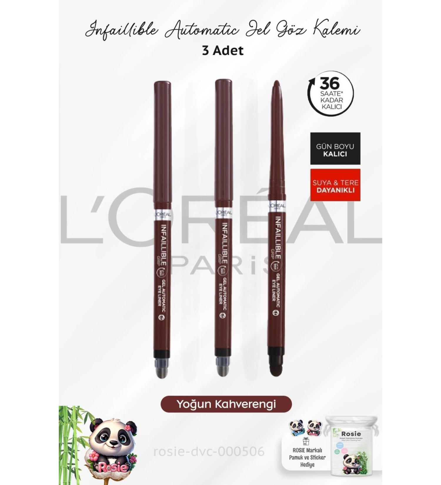 L'Oreal Paris 3 Pieces Infaillible Grip Automatic Gel Eye Pencil Intense Brown and Rosie