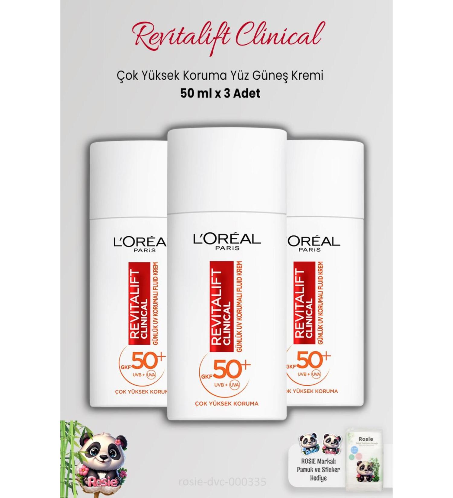 L'Oreal Paris 3 Pieces Loreal Paris Revitalift Clinical SPF 50+ Face Sun Cream 50 ml and ROSIE - Buy Online on GoSupps.com