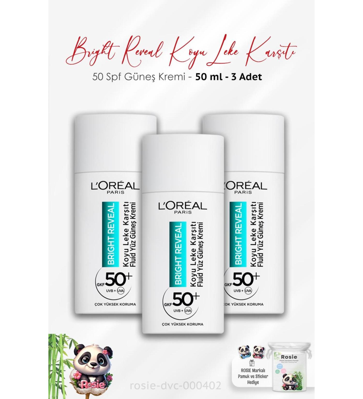 L'Oreal Paris 3-pack L'oreal Paris Bright Reveal Spf 50+ Dark Spot Face Sunscreen 50 ml and ROSIE - Buy Online on GoSupps.com