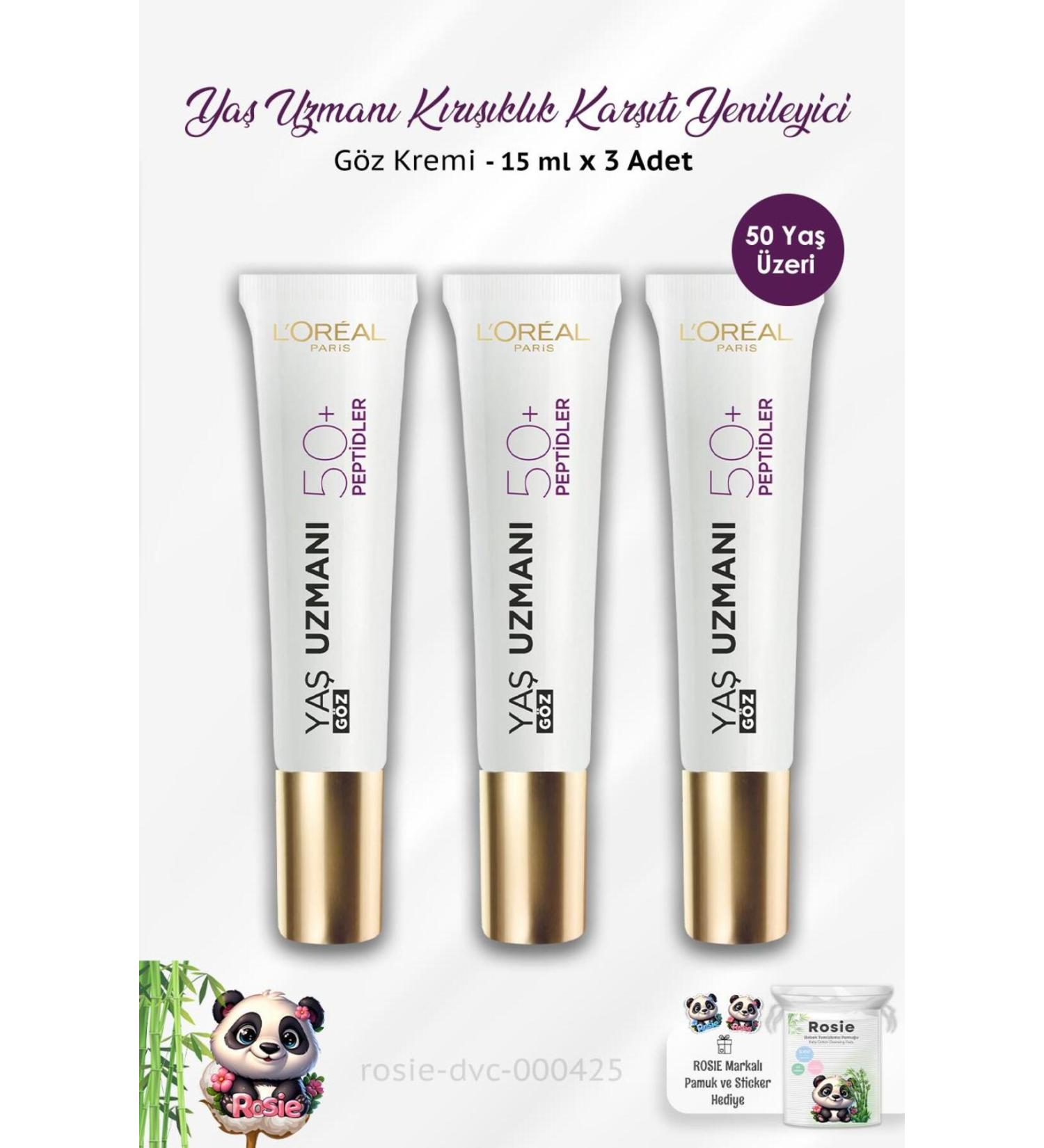 L'Oreal Paris 3 Pieces Loreal Paris Anti-Wrinkle Regenerating Eye Cream 50+ 15 ml and ROSIE - Buy Online on GoSupps.com