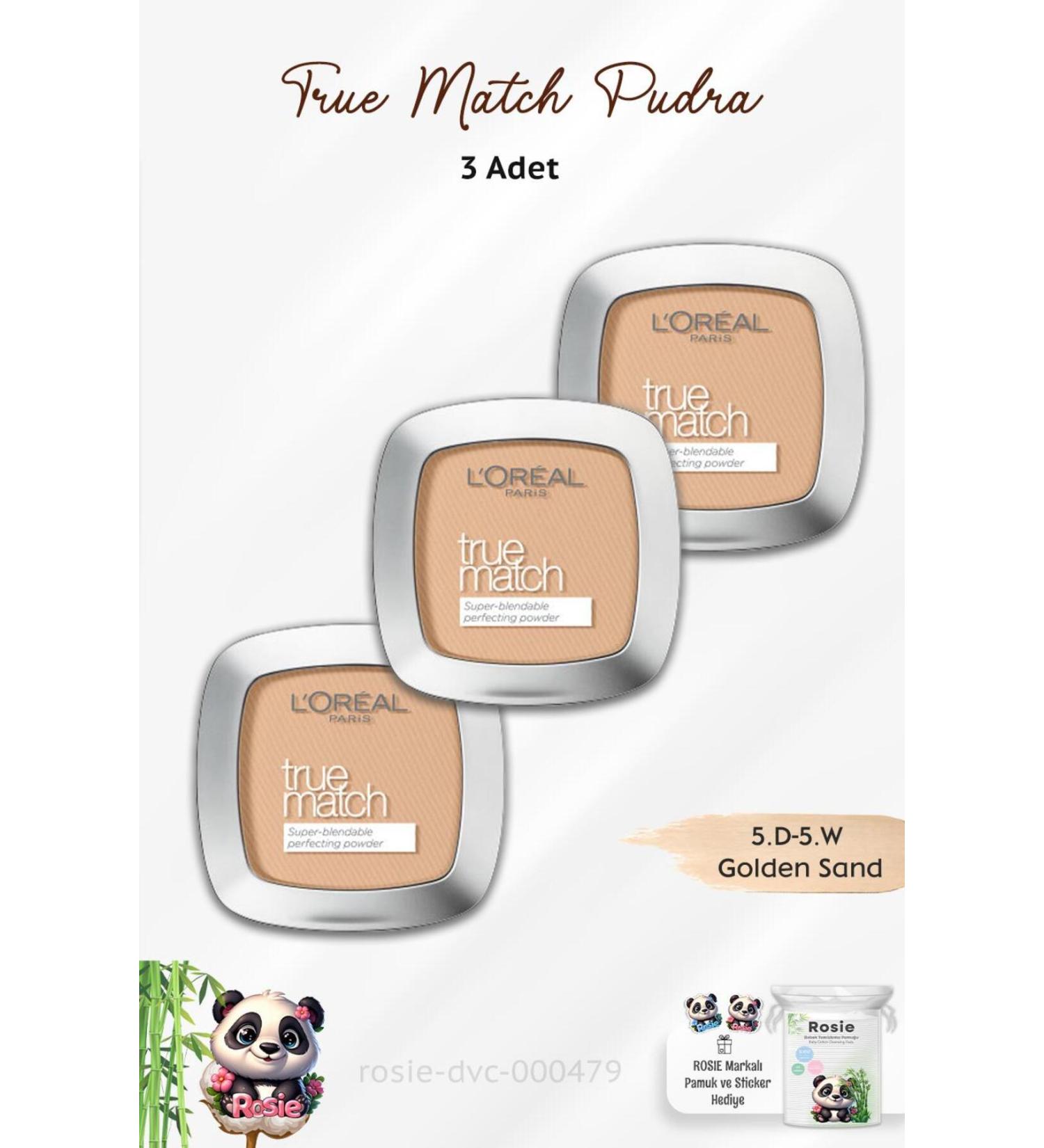 L'Oreal Paris 3 Pieces Loreal Paris True Match Powder 5.D-5.W Golden Sand and ROSIE