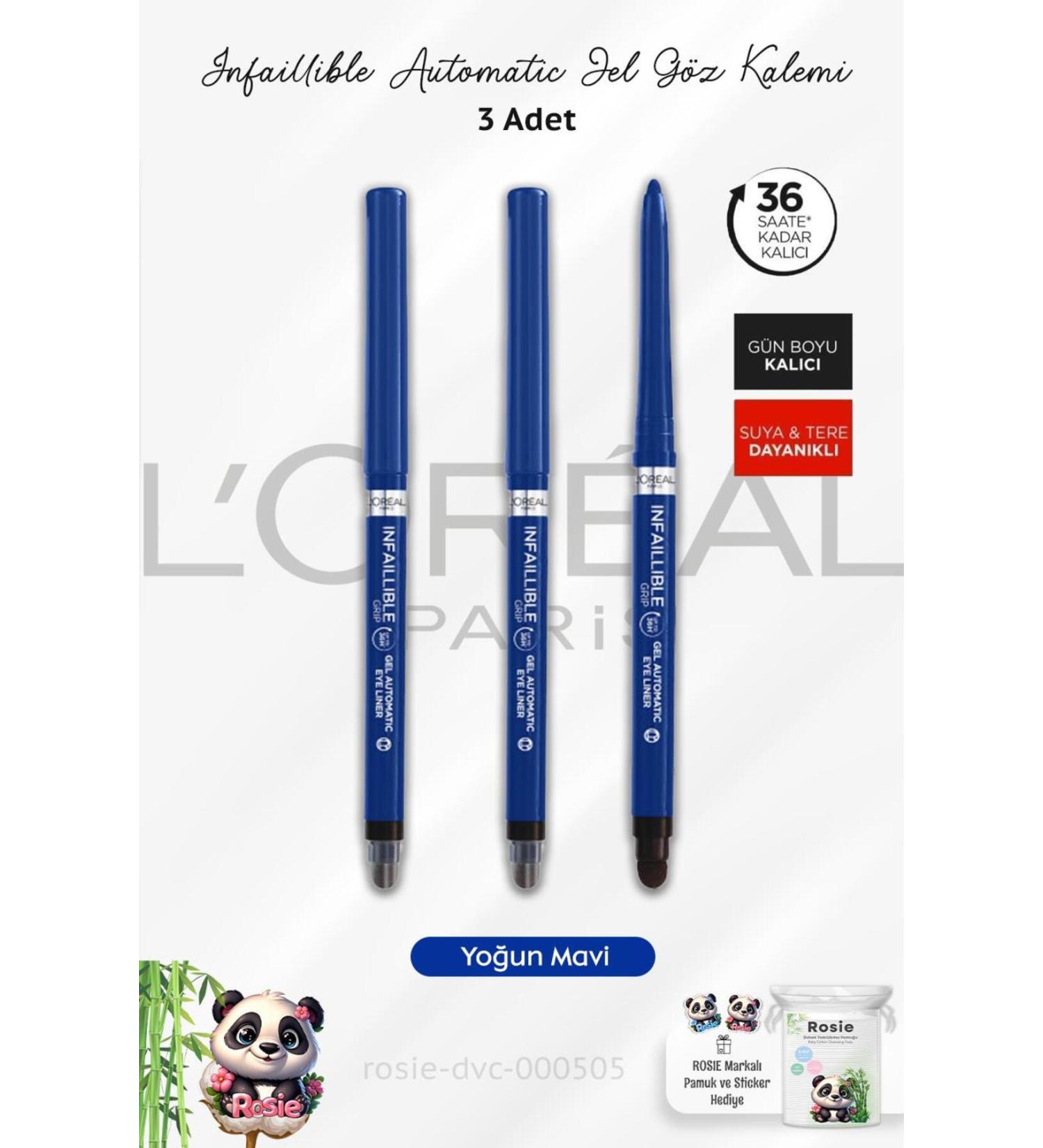 L'Oreal Paris 3 Pieces Infaillible Grip Automatic Gel Eye Pencil Intense Blue and Rosie