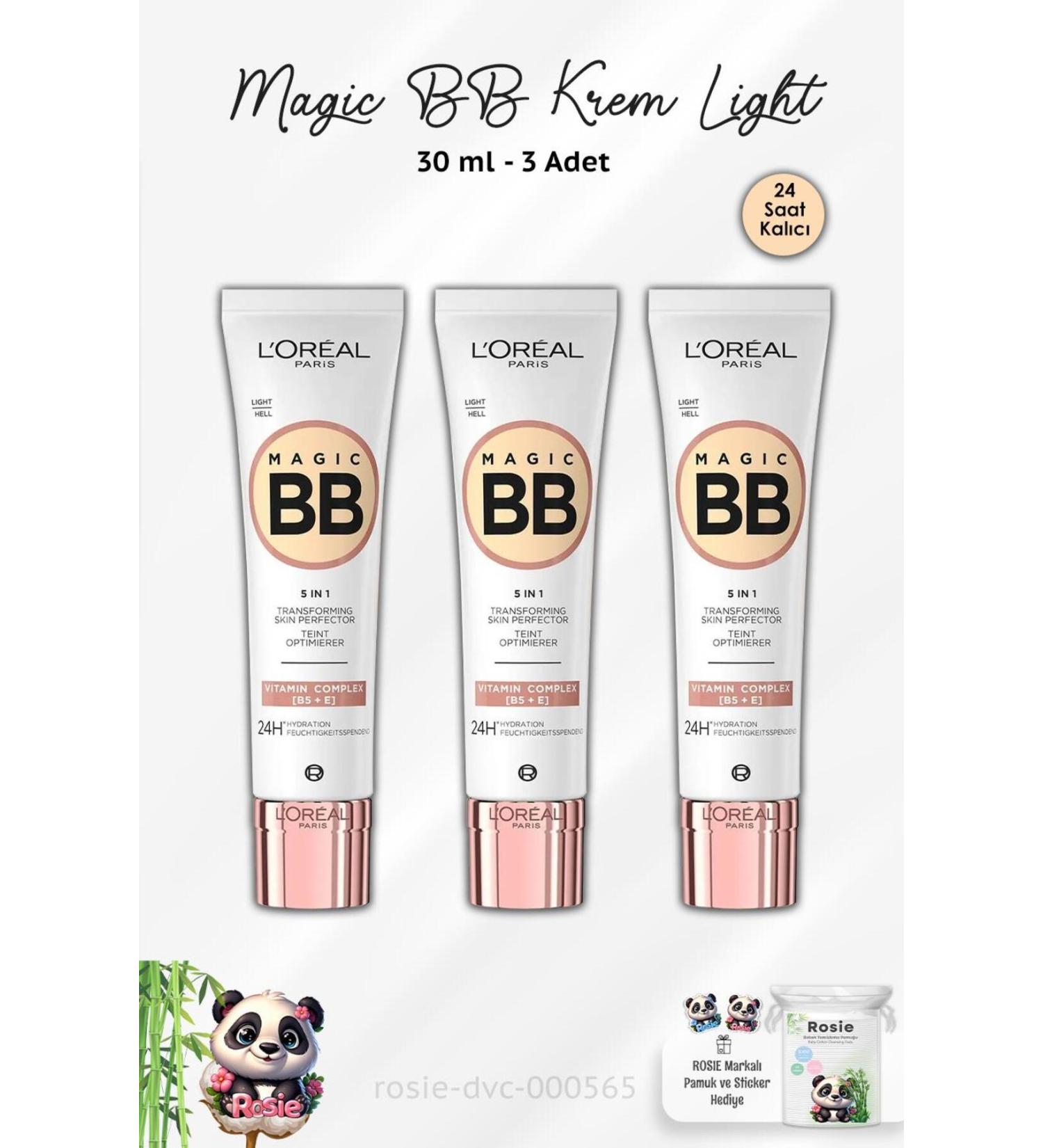 L'Oreal Paris 3 Pieces Loreal Paris Magic BB Cream 24H Light 30 ml and ROSIE Cotton - Buy Online on GoSupps.com