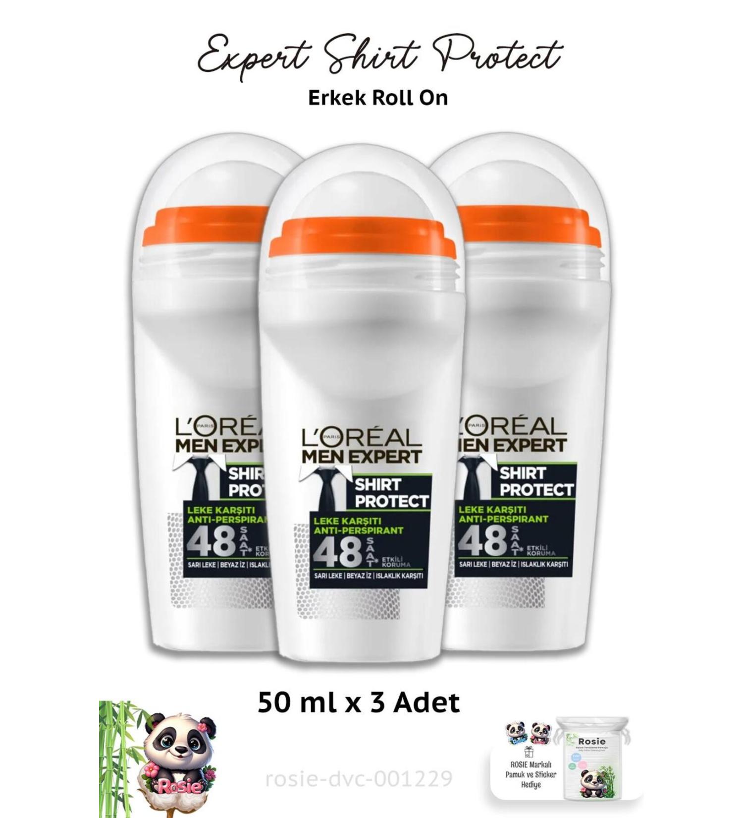 L'Oreal Paris 3 Pieces Loreal Paris Men Roll On Expert Shirt Protect 50 ml and ROSIE