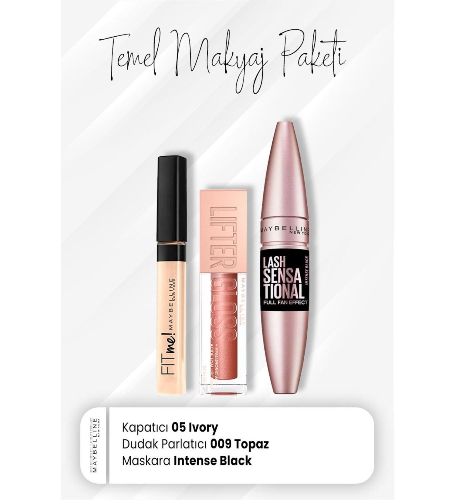 Maybelline New York Fit Me Concealer 05 Full Fan Mascara Black and Lip Gloss 009 Topaz