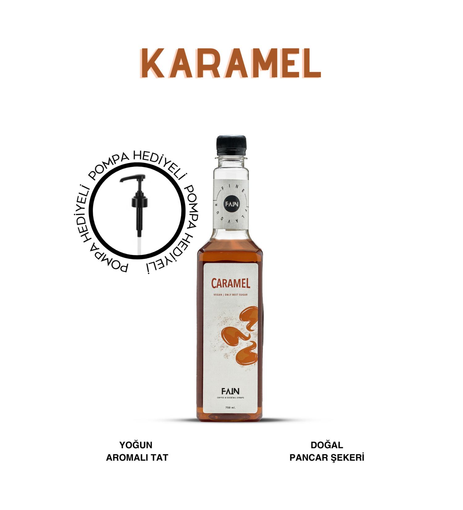 FAIN CARAMEL SYRUP 750 ML + PUMP - INTENSIVE AROMA - NATURAL BEET SUGAR