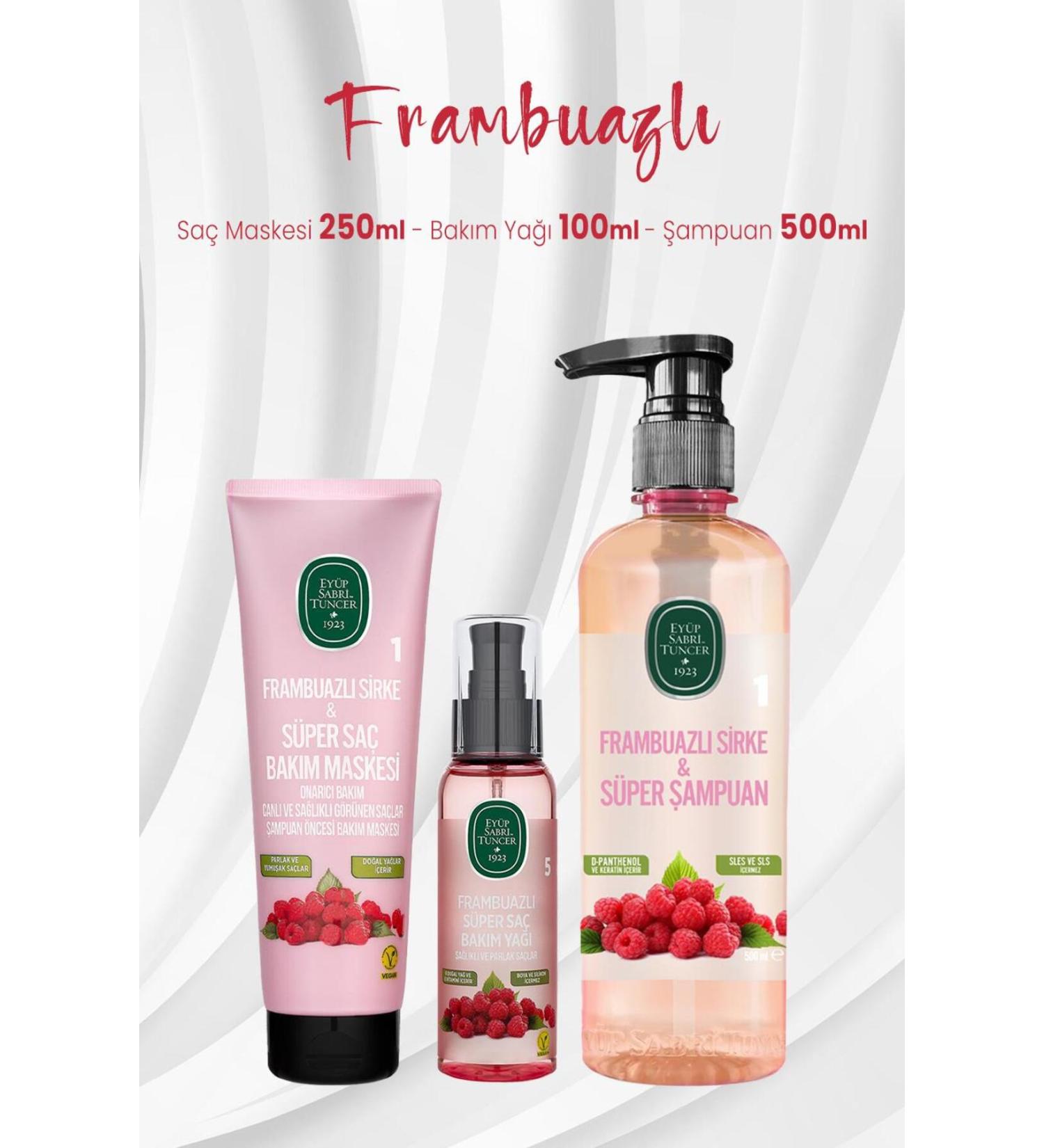 Ey p Sabri Tuncer Raspberry Hair Mask 250 ml Hair Oil 100 ml and Shampoo 500 ml