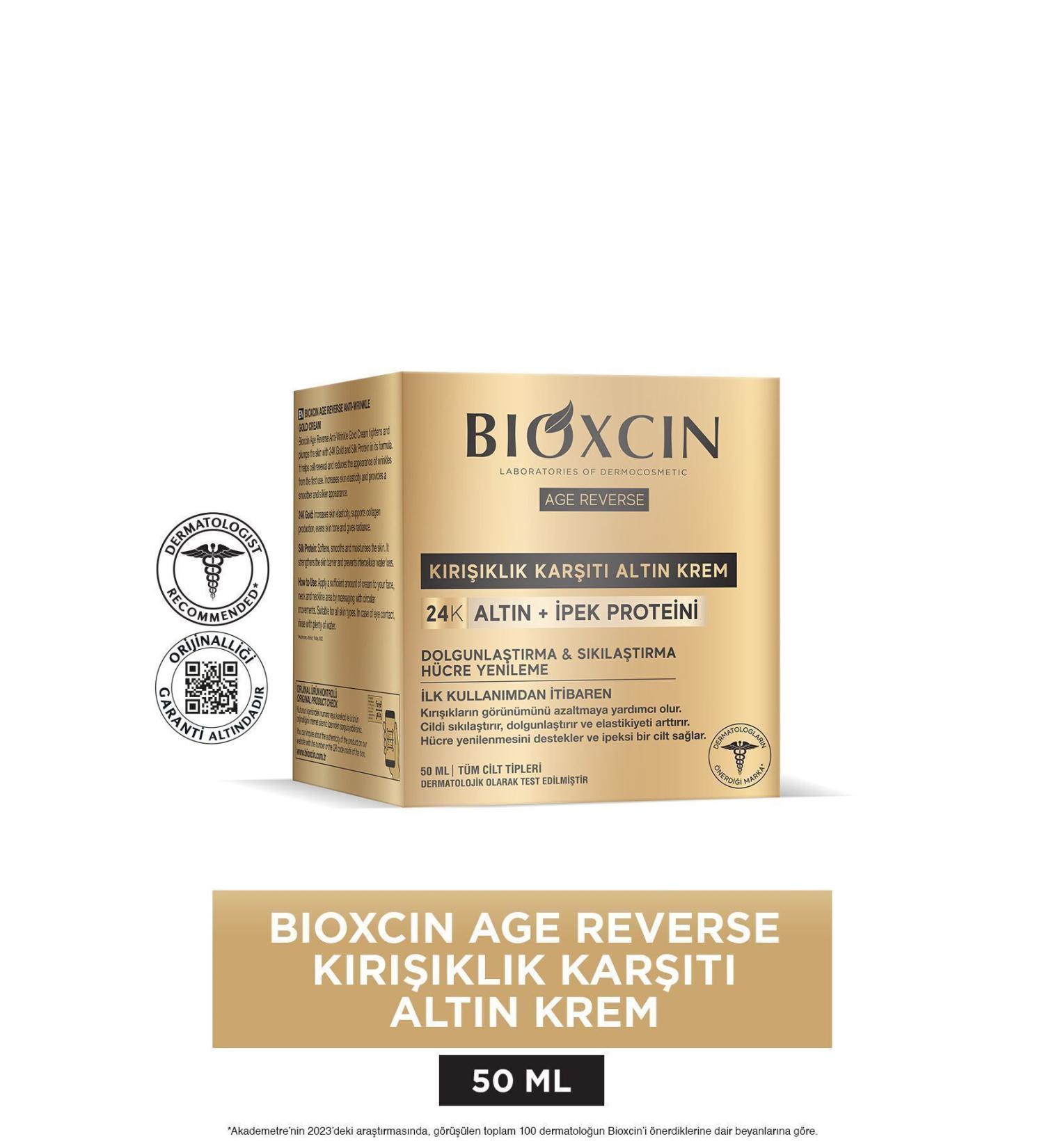 Bioxcin Age Reverse Anti-Wrinkle Gold Cream 50 ML - 24K Gold Silk Protein Cell Renewal - Buy Online on GoSupps.com