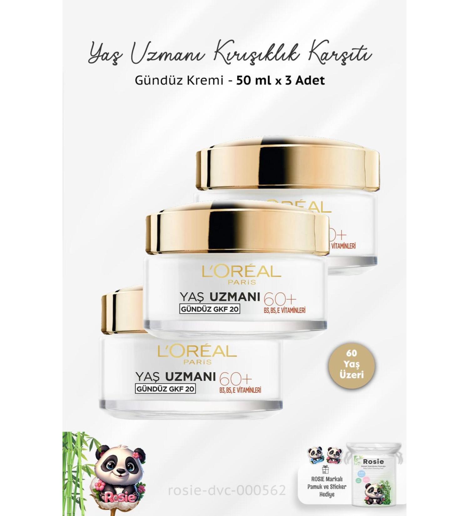 L'Oreal Paris 3 Pieces Loreal Paris Age Expert 60+ Anti-Wrinkle Nourishing Cream 50 ml and ROSIE