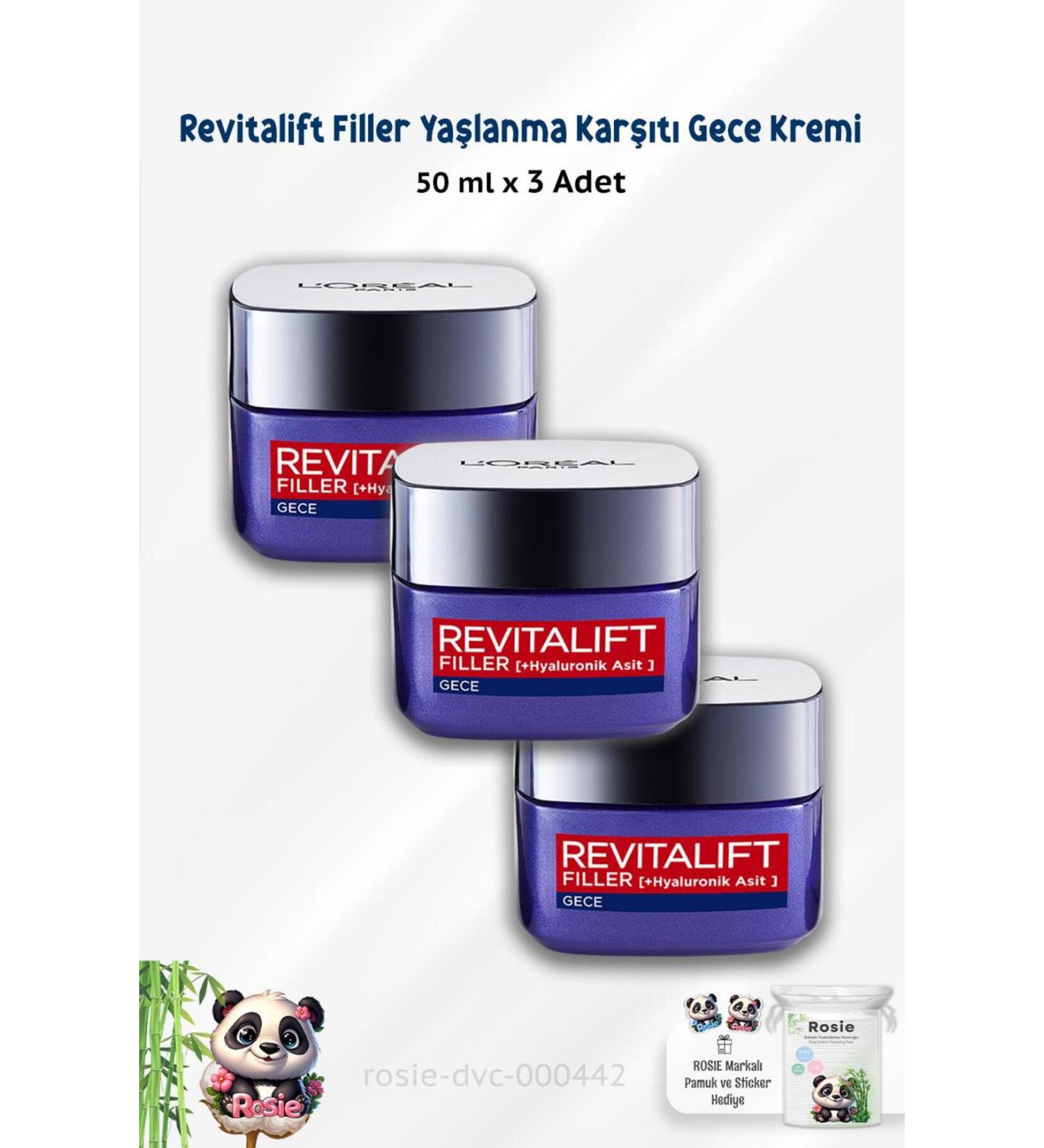 L'Oreal Paris 3 Pieces Loreal Paris Revitalift Filler Anti-Aging Cream Night 50 ml and ROSIE - Buy Online on GoSupps.com