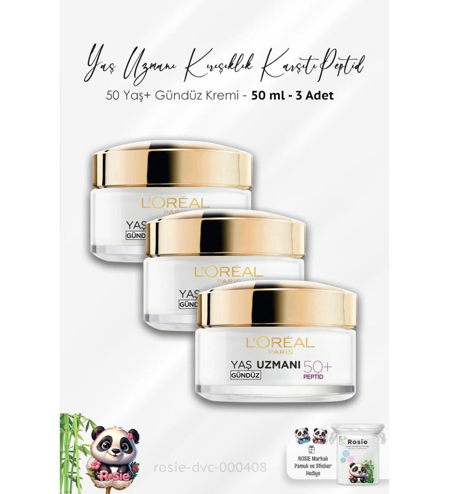 L'Oreal Paris 3 Pieces Loreal Paris Anti-Wrinkle Day Cream 50+ Peptides 50 ml and ROSIE - Buy Online on GoSupps.com