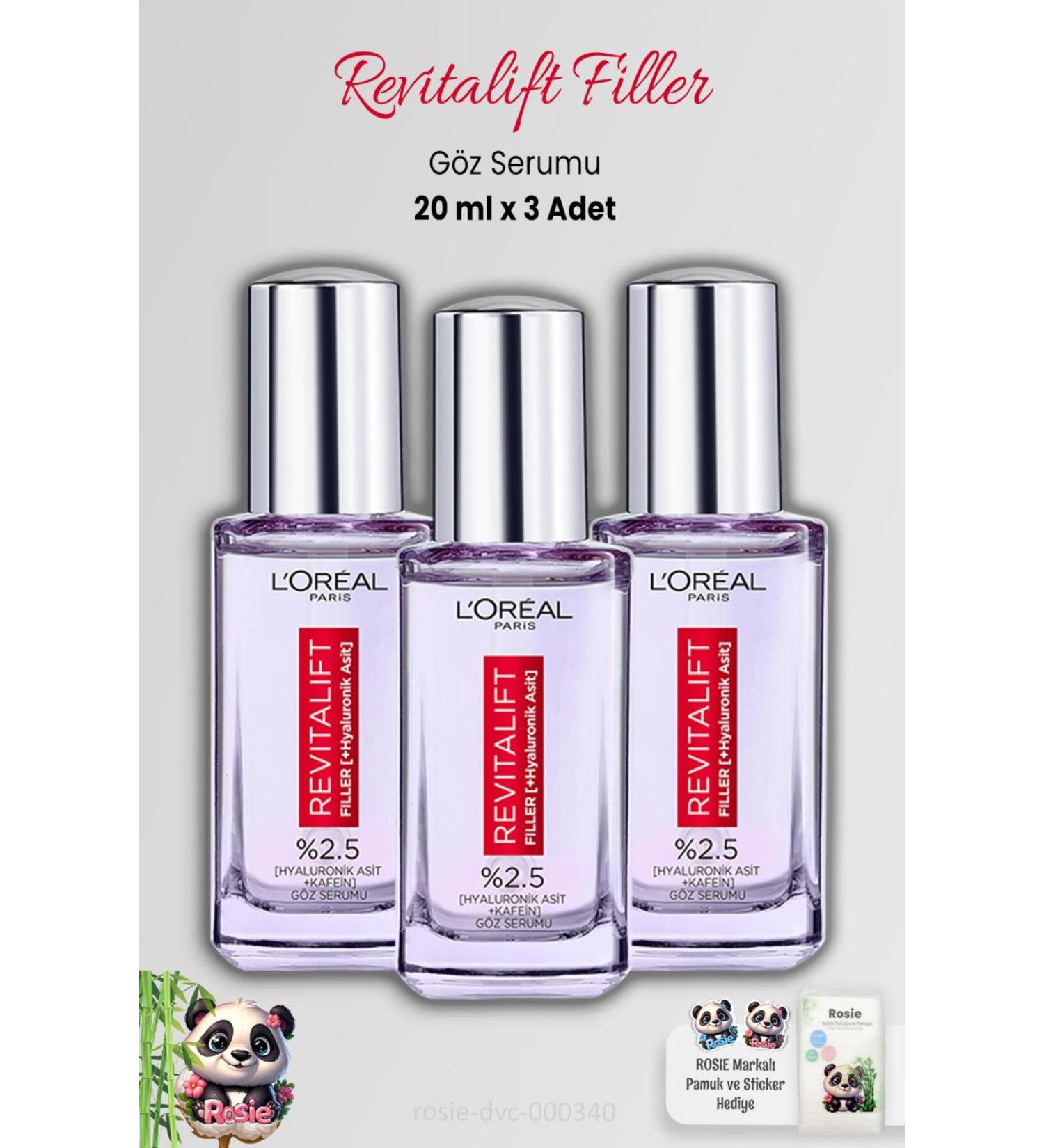 L'Oreal Paris 3 Pieces Loreal Paris Revitalift Filler Eye Serum 20 ml and ROSIE - Buy Online on GoSupps.com