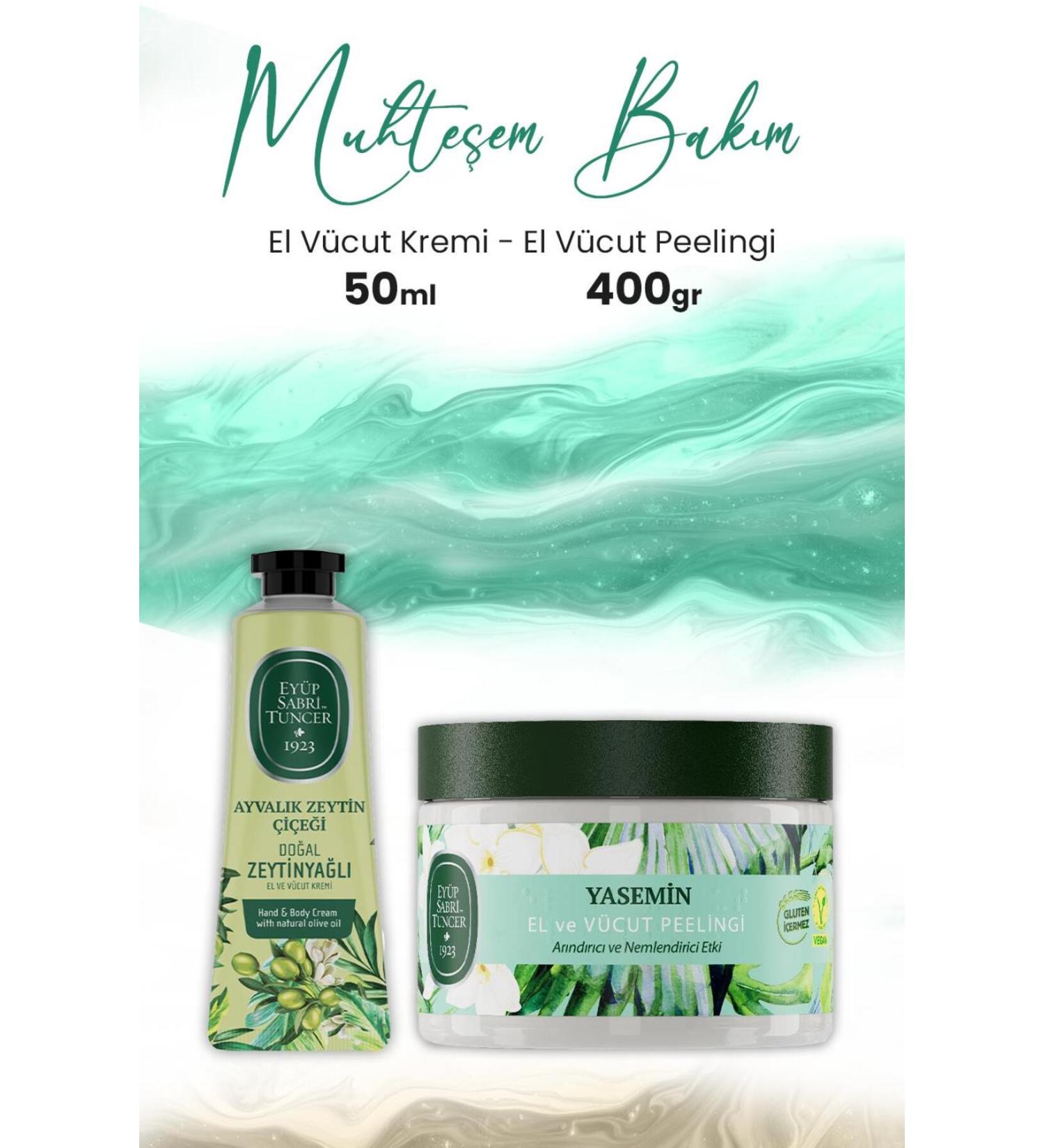 Ey p Sabri Tuncer Hand Body Peeling Jasmine 400 gr and Hand Body Cream Ayval k Olive Blossom 50 ml