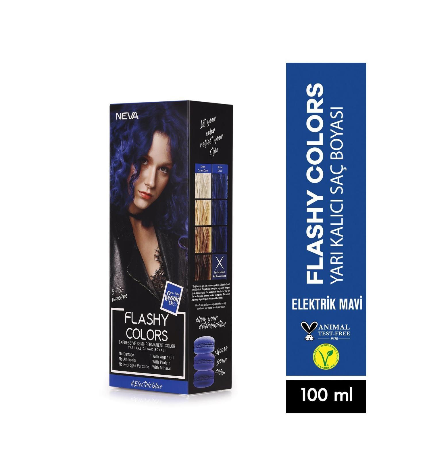 Neva Flashy Colors ELECTRIC BLUE Direct Applied Semi-Permanent Hair Dye 100ml (vegan) - Buy Online on GoSupps.com