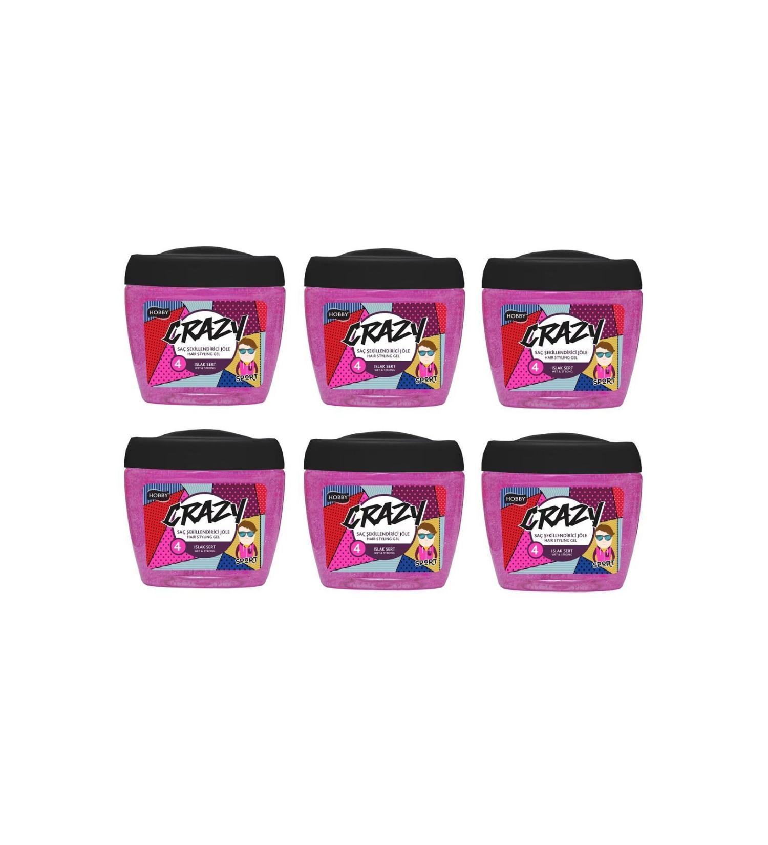 Hobby CRAZY SPORT HAIR STYLING GEL WET HARD PINK (NO: 4) 700 ml x 6 PIECES