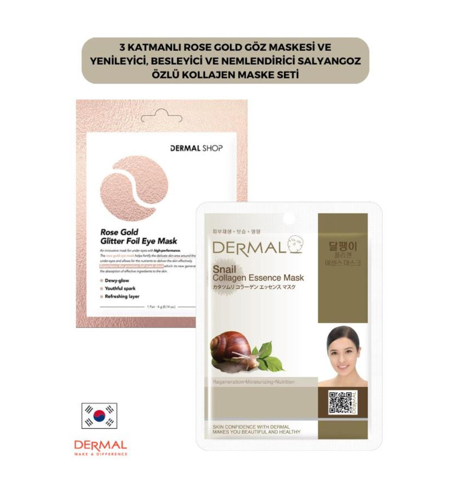 Dermal 3 Layer Rose Gold Eye Mask and Regenerating Nourishing and Moisturizing Snail Extract Collagen Mask