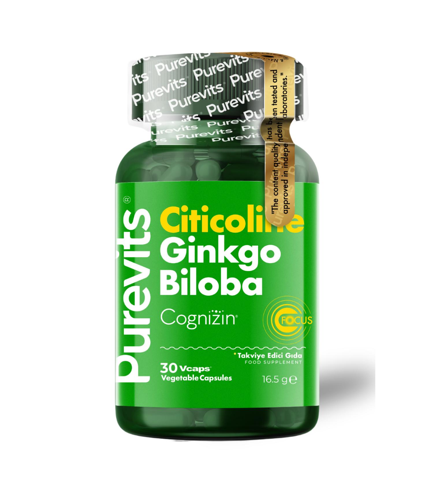 Purevits Ginkgo Biloba Citicoline + Focus - 30 Vegan Capsules