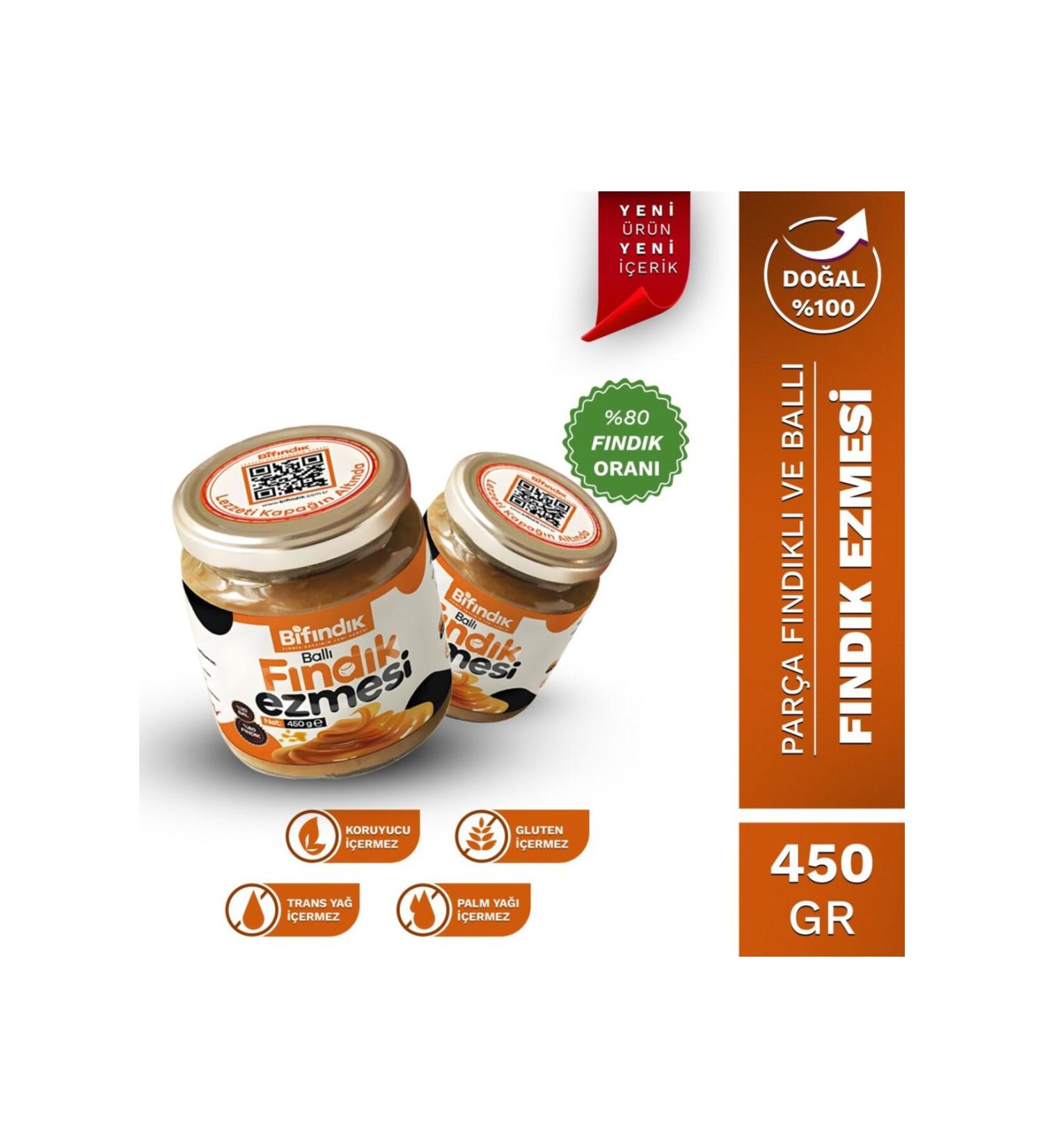 Bi Hazelnut Natural Honey Hazelnut Paste Additive-Free Snack Breakfast Spread 1st Quality 450gr Glass Jar