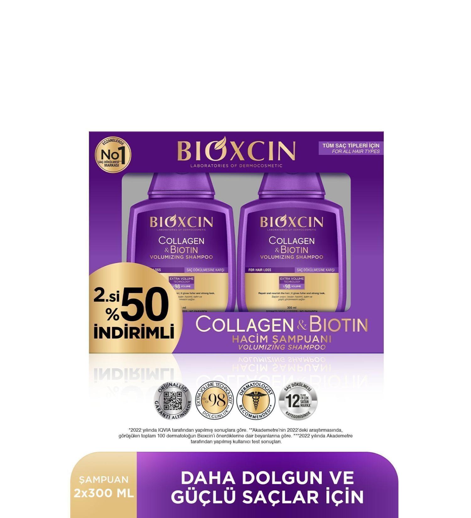 Bioxcin Collagen & Biotin Extra Volume & Plumping Shampoo 300 Ml - 2 Pcs Advantage Set - Buy Online on GoSupps.com