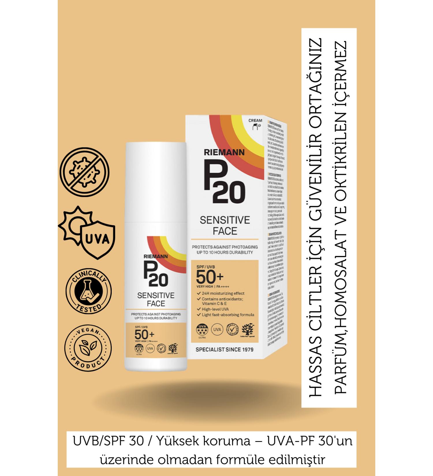 Riemann P20 Sensitive Face SPF50+ Protective Sun Cream - 50 gr