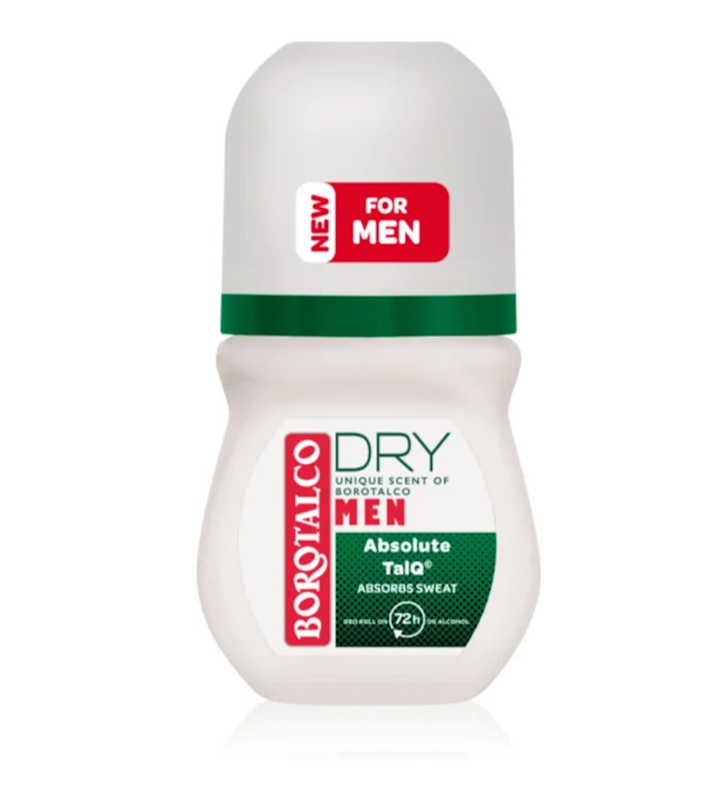 Borotalco Dry Men- Absolute Talq- Alcohol-Free Italian Roll-on for Men- 72 hours effective- 50 ml