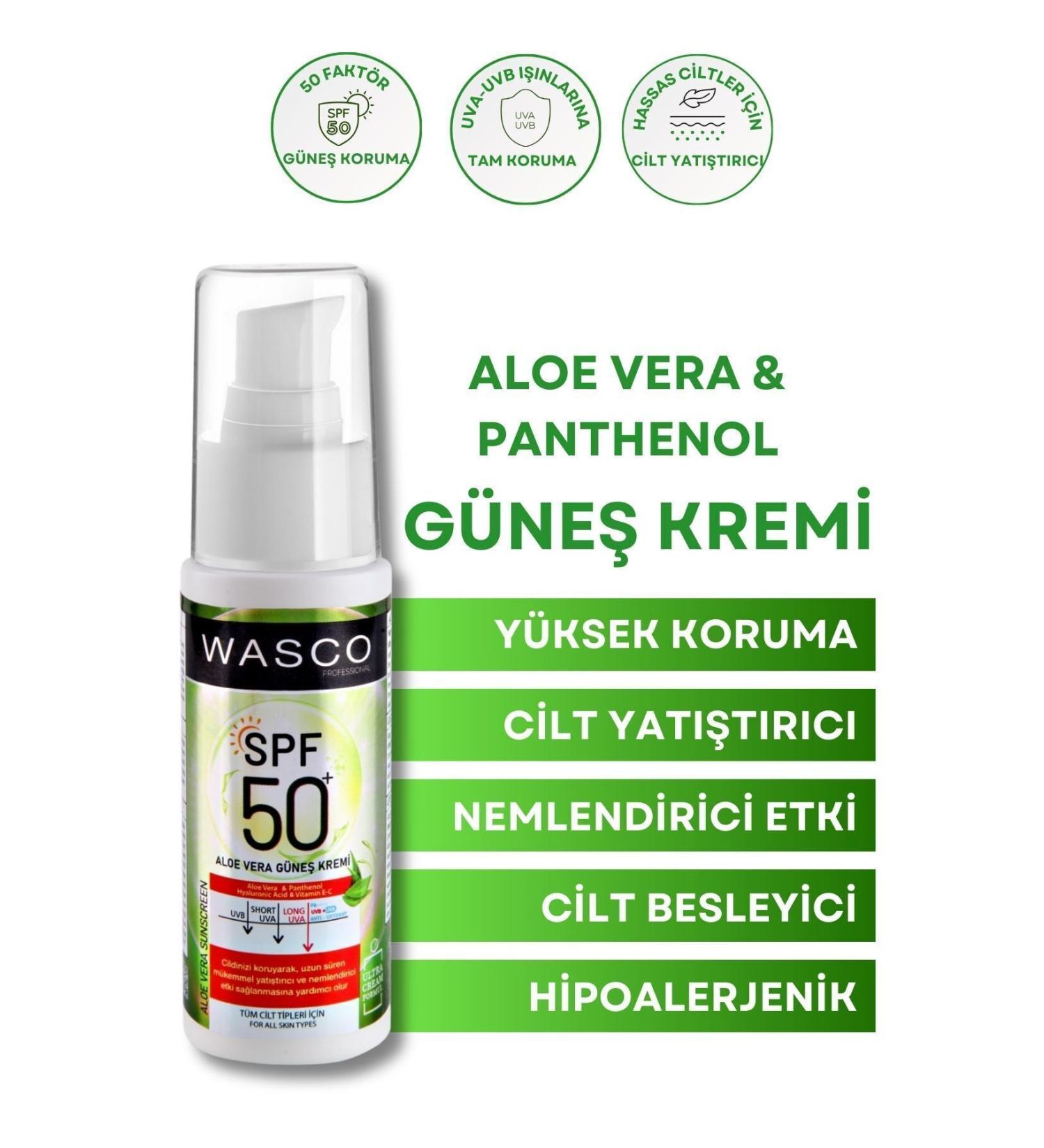 wasco Aloe Vera Extract High Protection 50 Spf+ Soothing Moisturizing Sunscreen with Aloe Vera 50ml